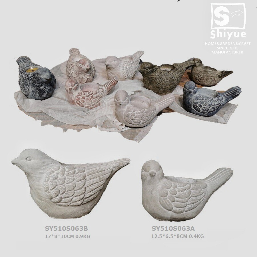 Cement Bird Candle Holder Sculpture