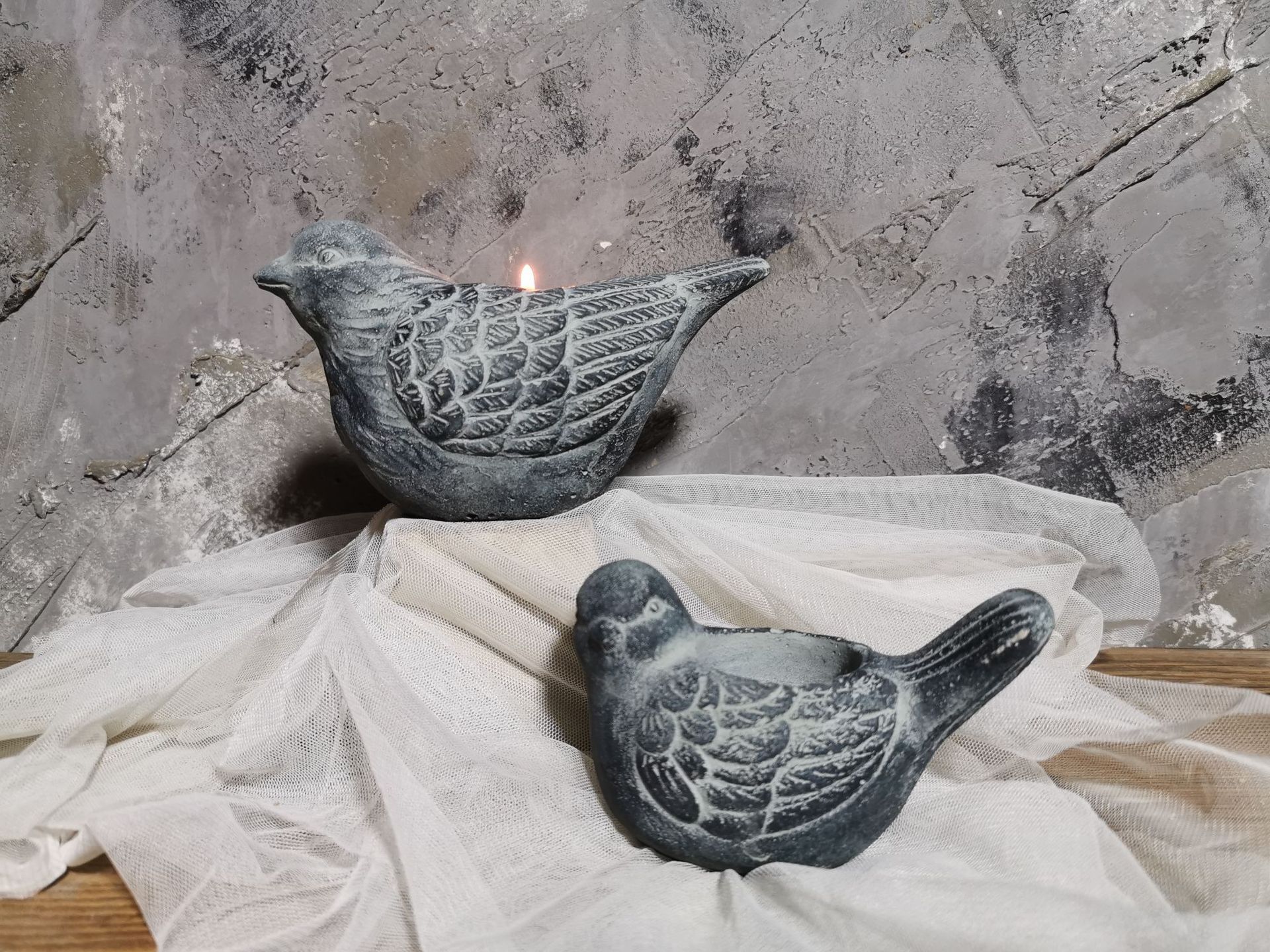 Cement Bird Candle Holder Sculpture