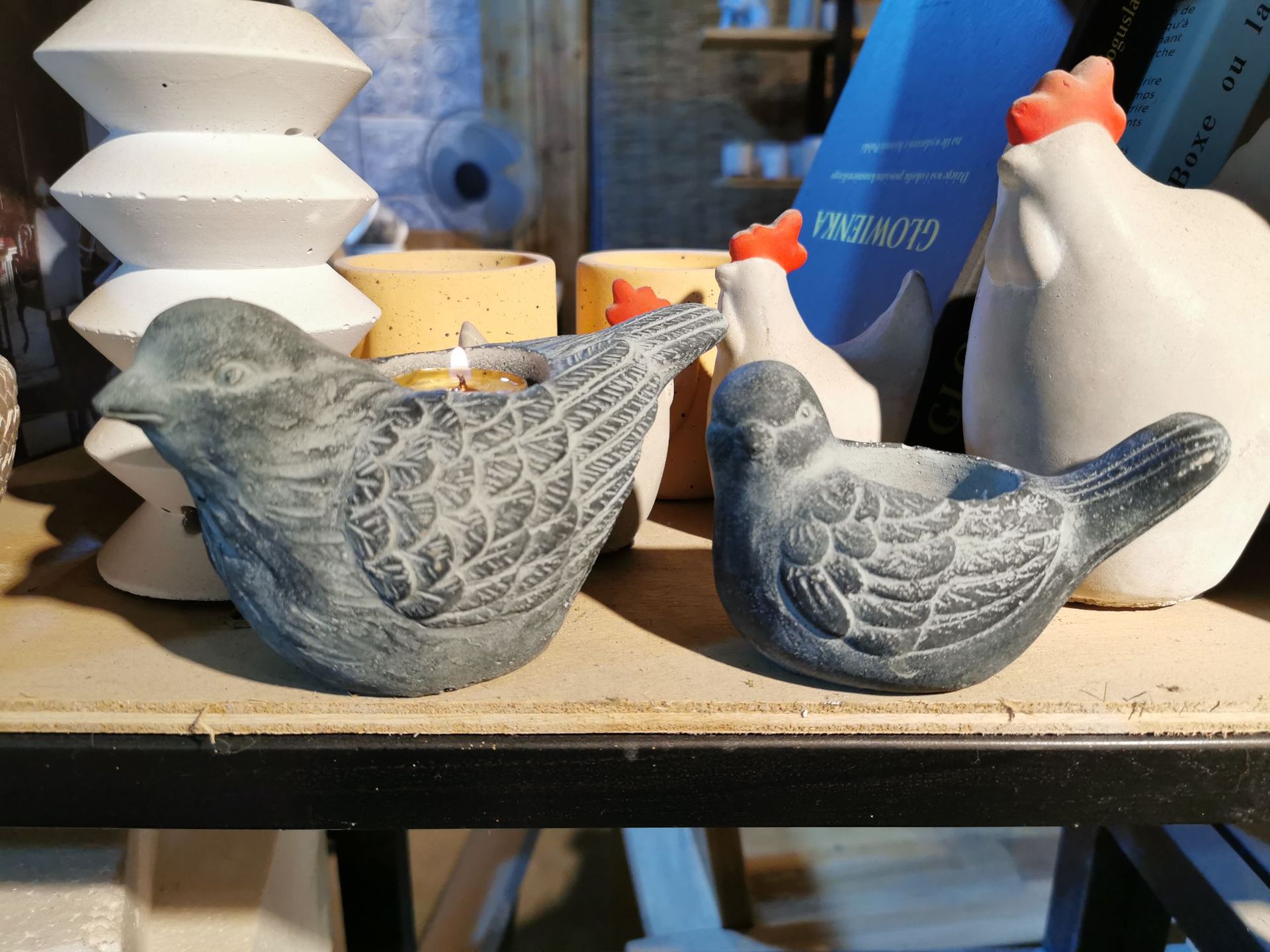 Cement Bird Candle Holder Sculpture