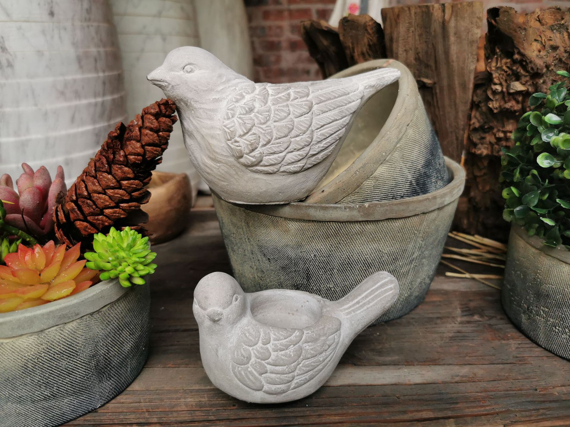 Cement Bird Candle Holder Sculpture