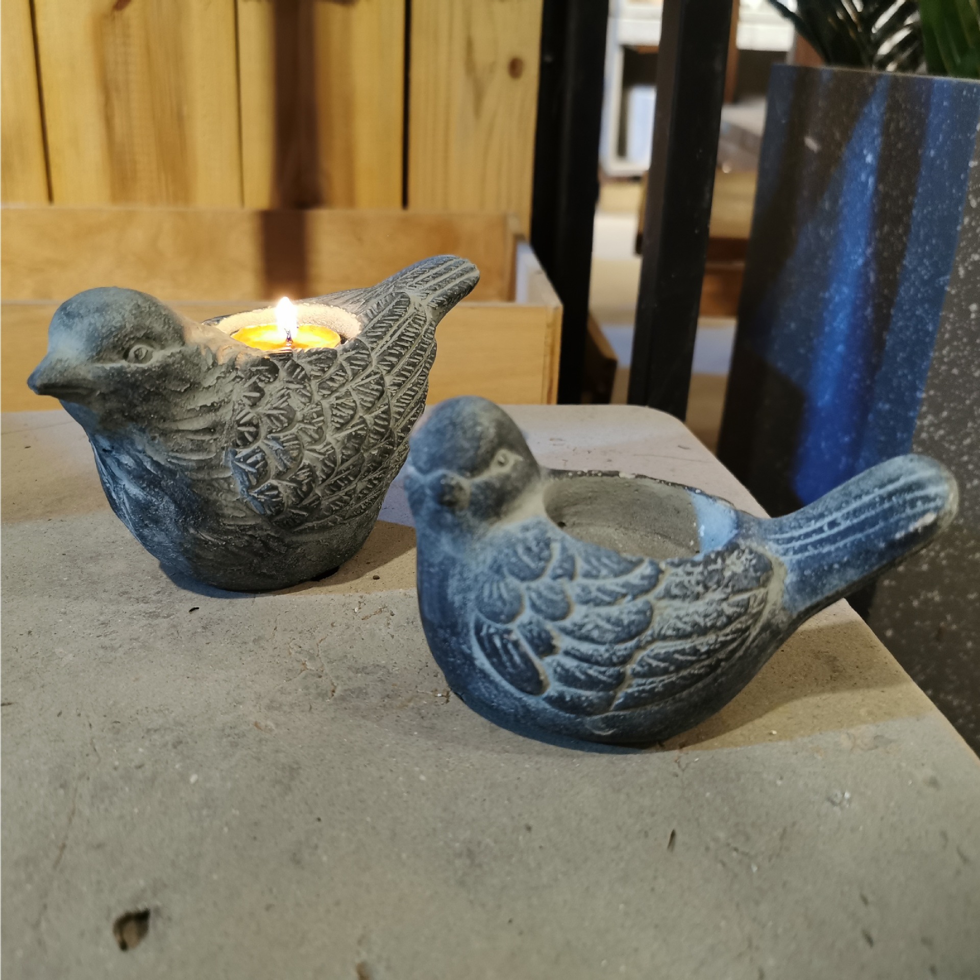 Cement Bird Candle Holder Sculpture