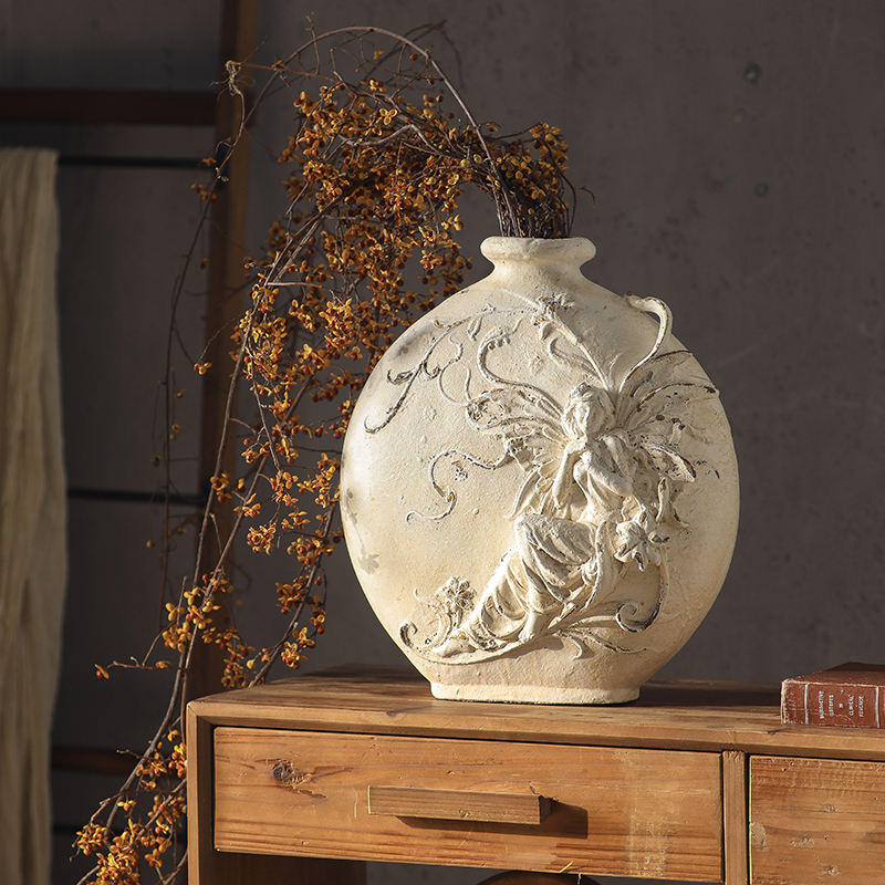 Vintage Art Magnesium Oxide Fairy Relief Vase