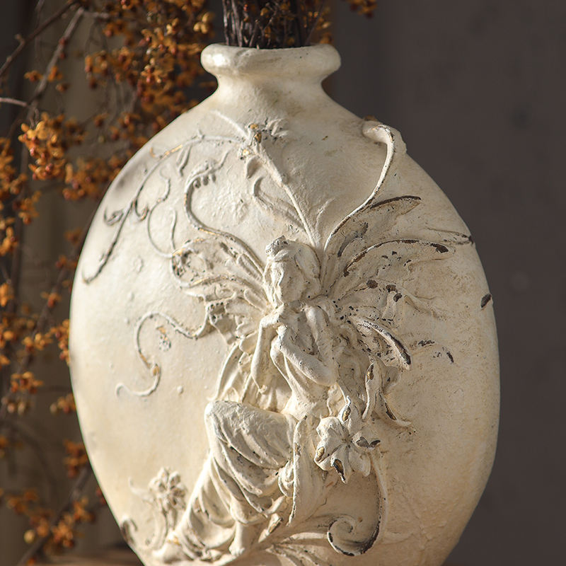 Vintage Art Magnesium Oxide Fairy Relief Vase