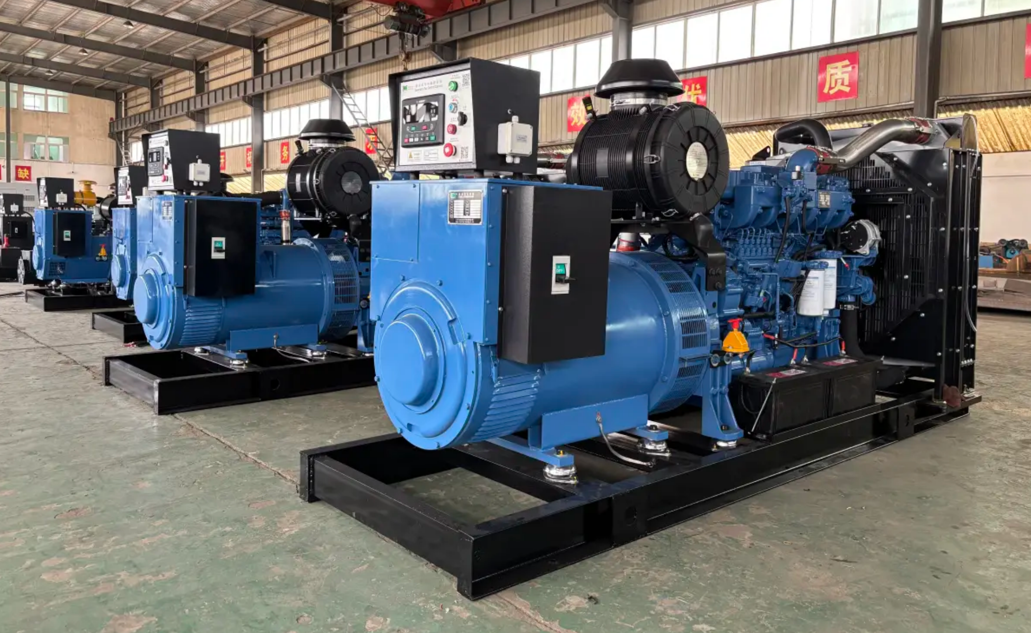 Four Yuchai generator sets are being produced in the workshop