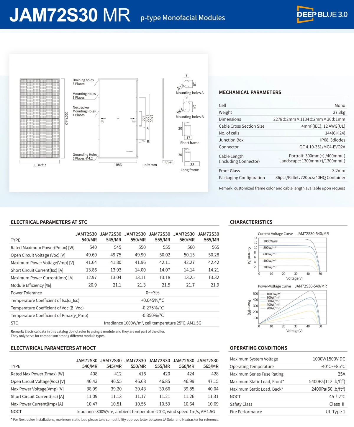 Ja Solar Panel 182mm Half Cell Mono 540W 545W 550W 555W 560W Photovoltaic Module Panels 1