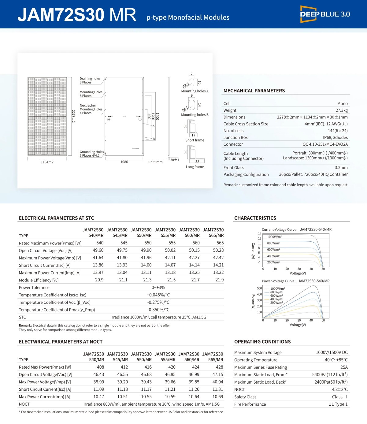 JA Solar Panels 540W 550W 560W P Type Monofacial Modules 1
