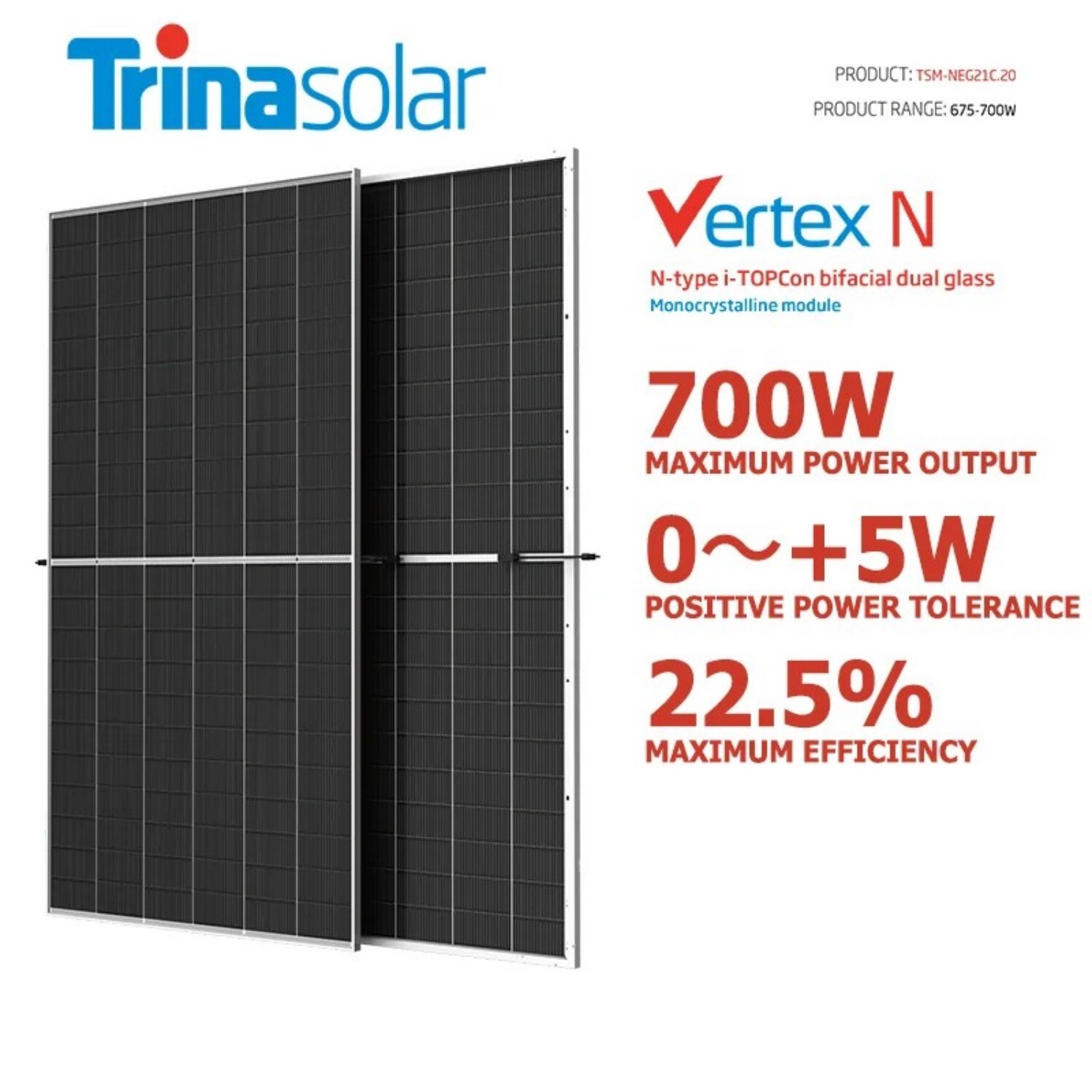 Trina Solar N-type i-TOPCon bifacial dual glass 680W 690W 700W