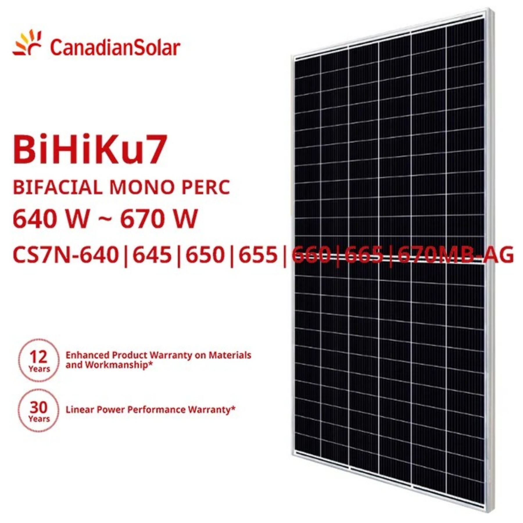 Canadian Solar BiHiKu7 640w 645w 650w 655w 660w 665w 670w