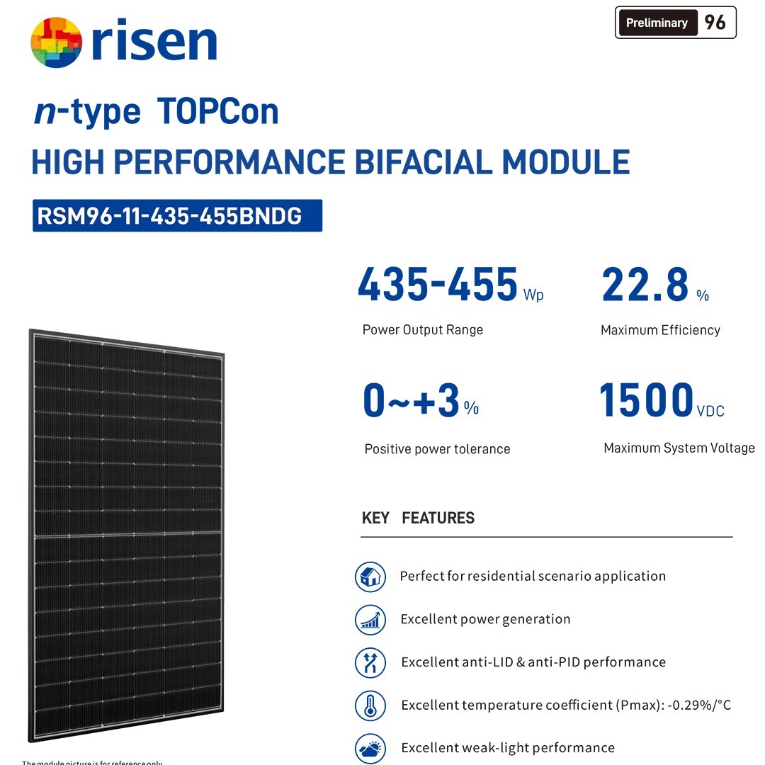 N Type Bifacial Module 435W 445W 455W RISEN pv Module