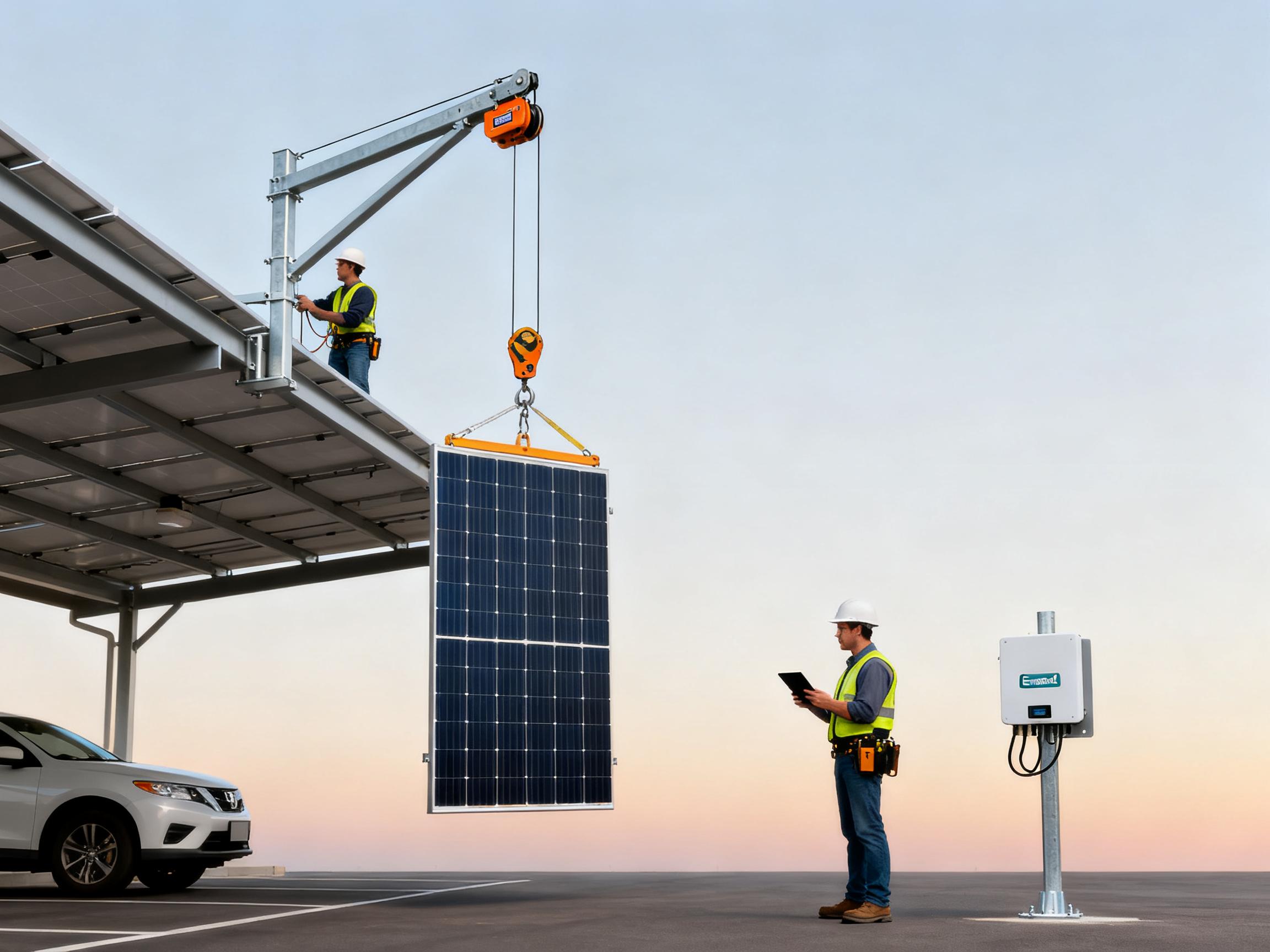 Davits solar mounts for PV parking: installation time, safety standards and lifecycle costs for fleet projects