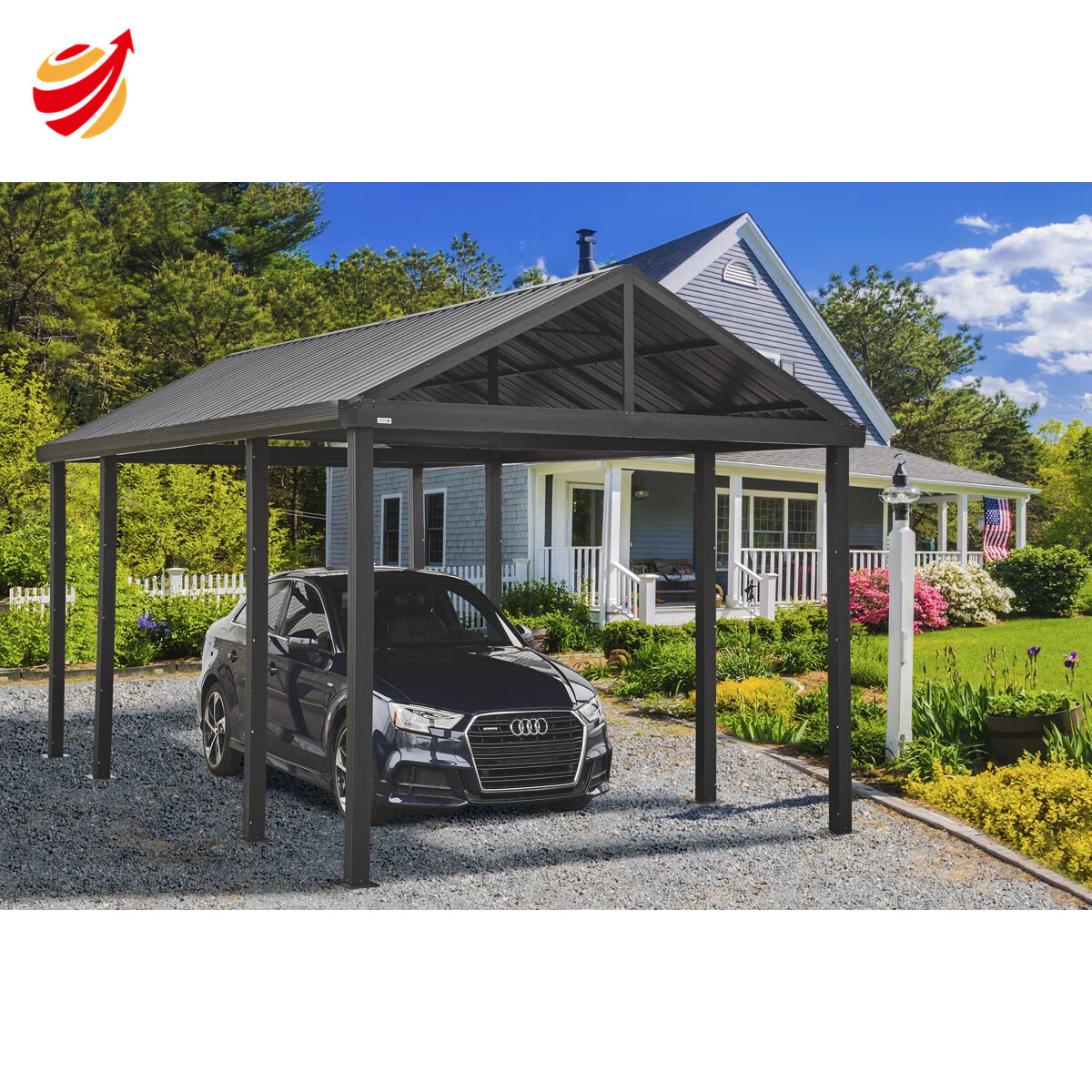 20' x 12' Samara Carport with Aluminum Frame and 10' High Galvanized Steel Roof for Easy Drive Through Access