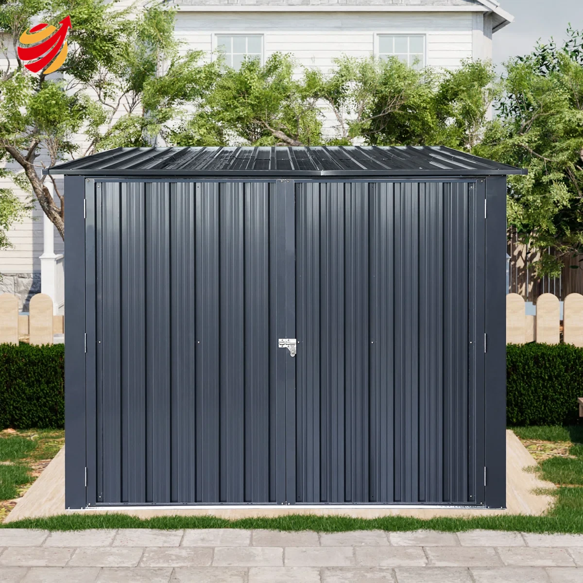 Heavy-duty Outdoor Bicycle Storage Shed With Slope Roof And 4 Bike Tracks - Black Fire Water &