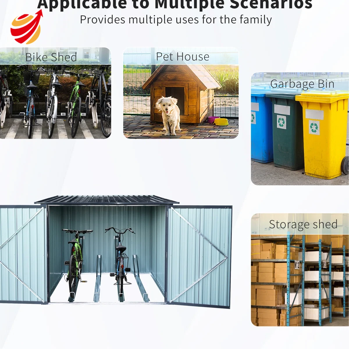 Heavy-duty Outdoor Bicycle Storage Shed With Slope Roof And 4 Bike Tracks - Black Fire Water &