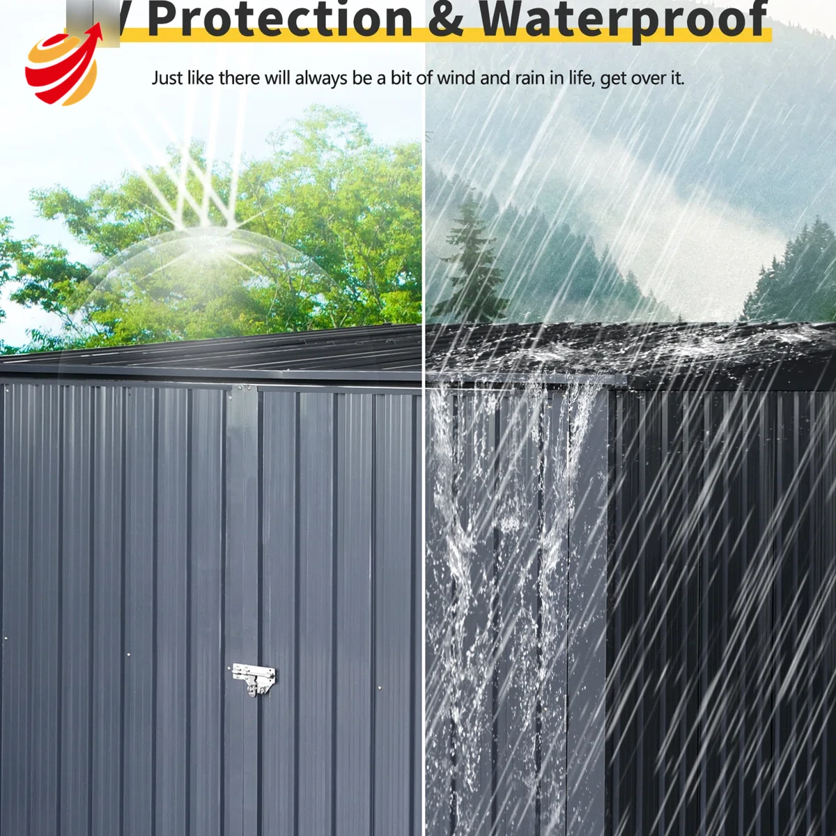 Heavy-duty Outdoor Bicycle Storage Shed With Slope Roof And 4 Bike Tracks - Black Fire Water &