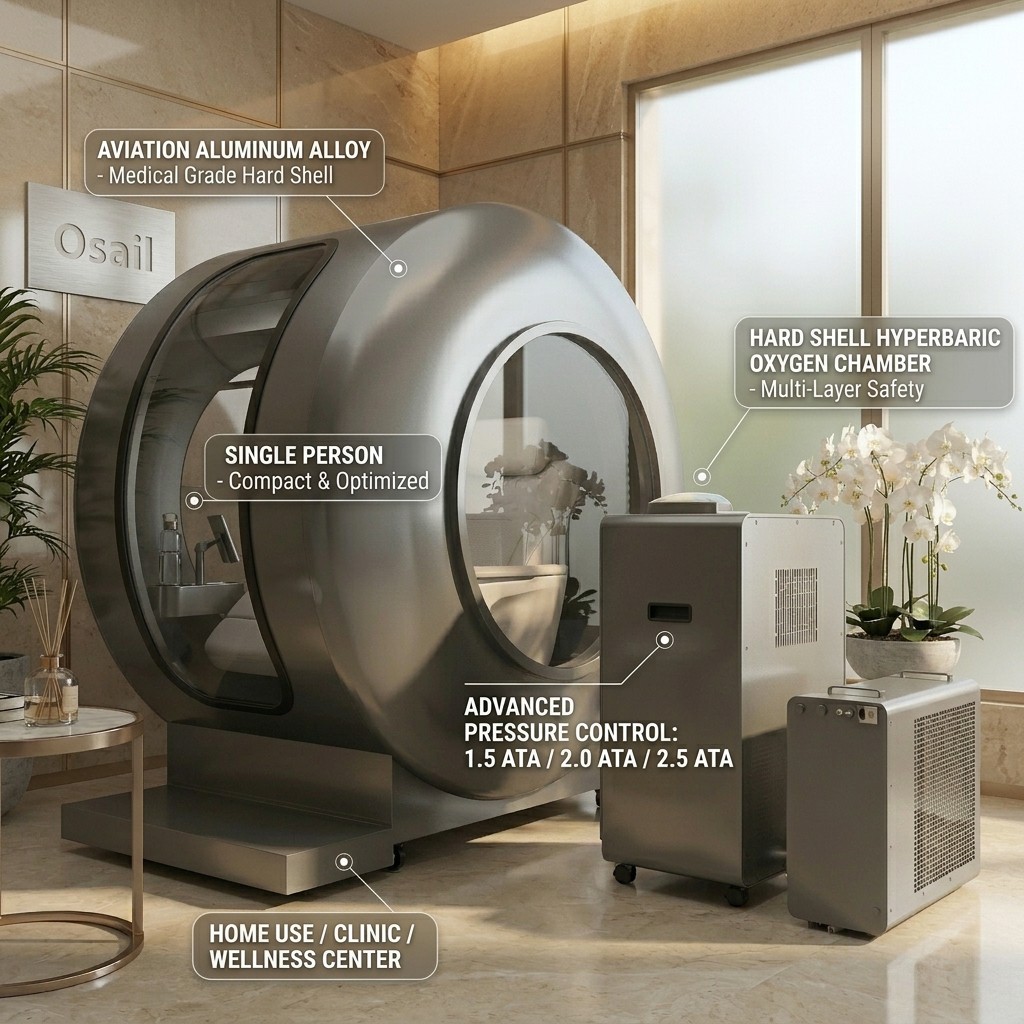 Single Person Cabin 1.5ATA/2.0ATA Hyperbaric Oxygen Chamber Multi-Protection System HBOT for Adults&Children&Beauty Salon