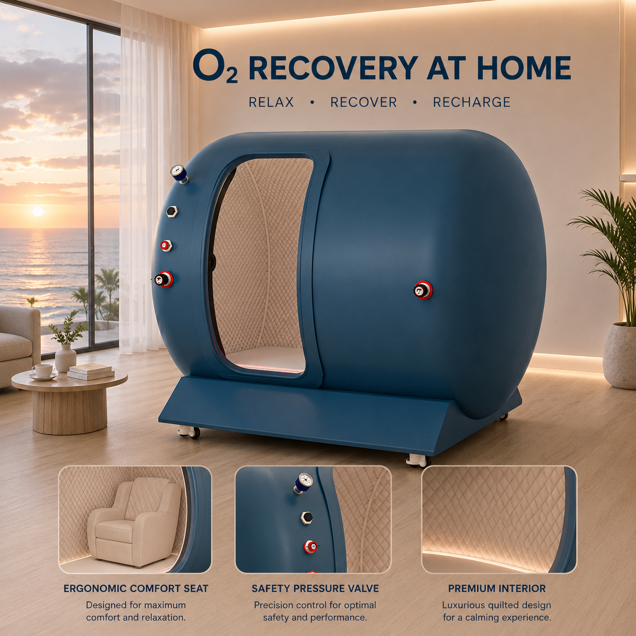 Side-by-Side Seats Amber Hard Shell Hyperbaric Chamber 