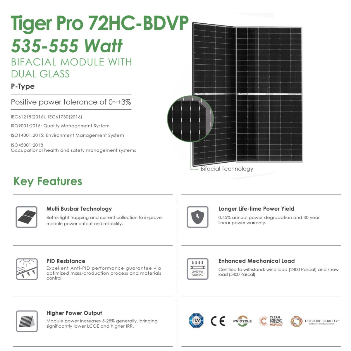 Jinko Solar Panels 72HC-BDVP 535-555W 1