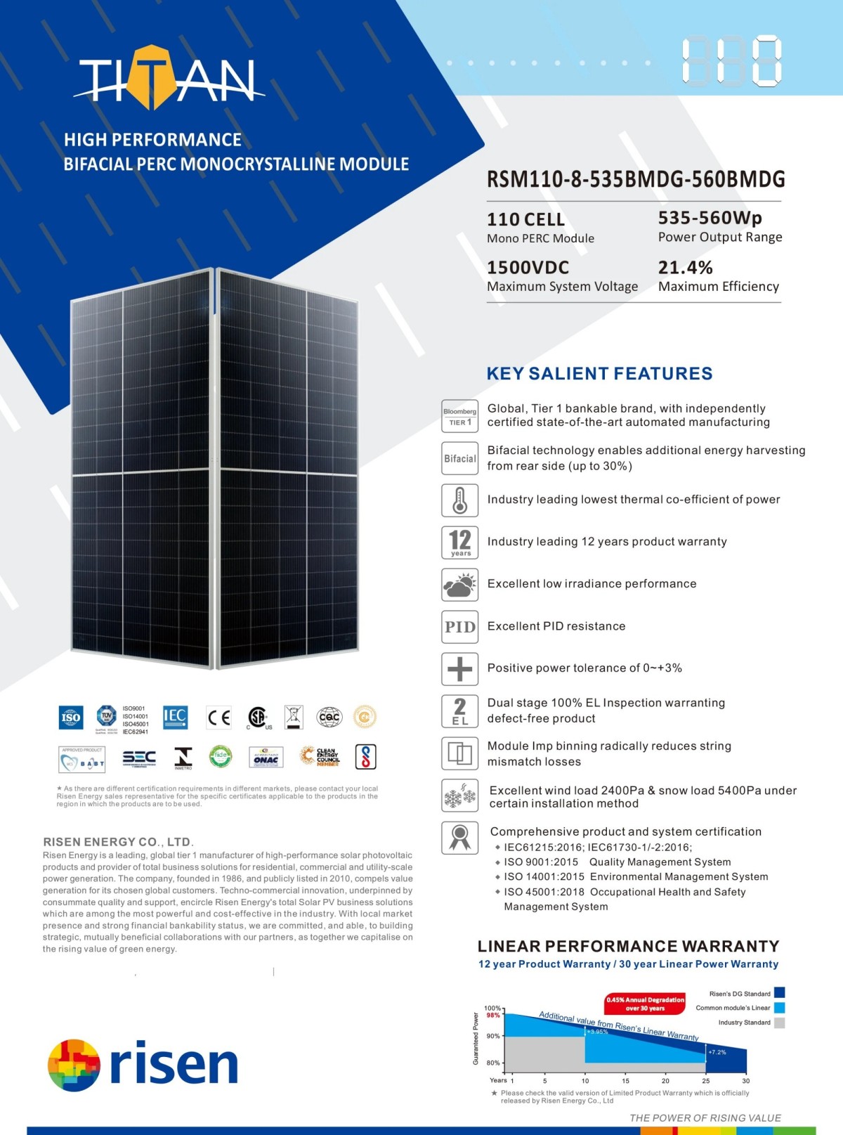High performance Bifacial Perc Monocrystalline Module 535w 550W 555w 560w 1