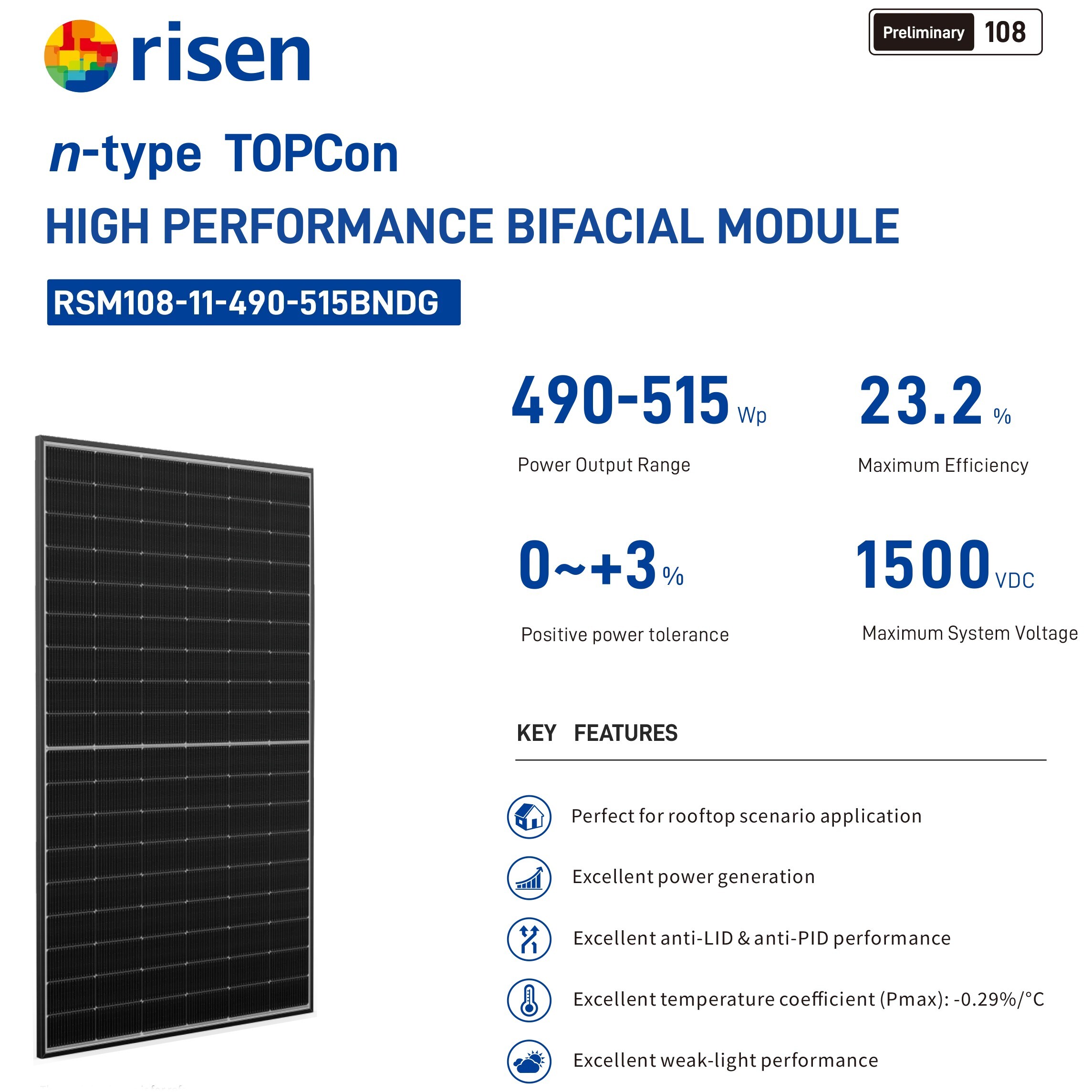 96 Cells N type TOPCon PV Module Bifacial Module 435W 440W 445W 450W 455W