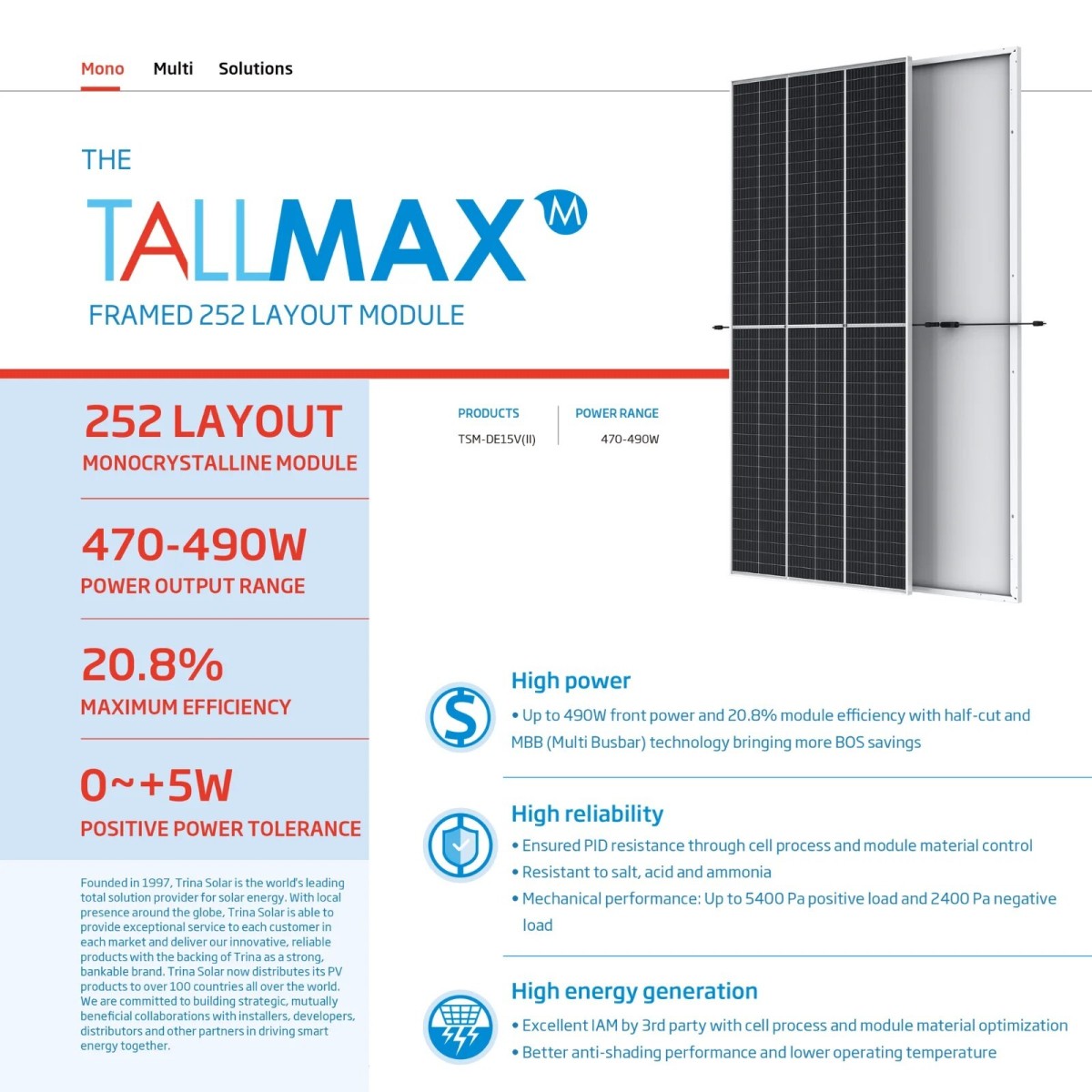 Trina Solar 470-490W Framed 252 Layout Module 1