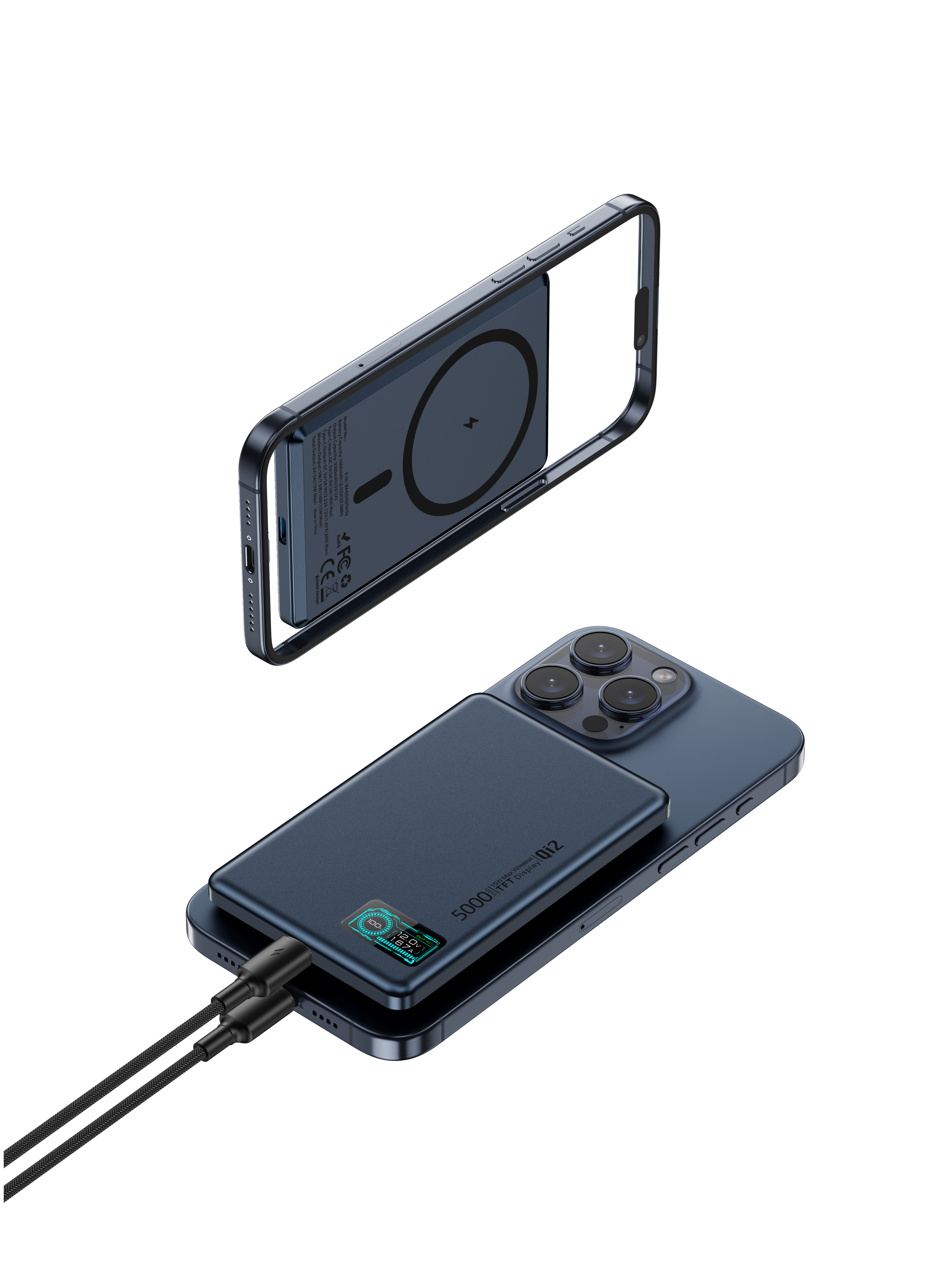 M0 Qi2 5000mAh PD20W Aluminum Ultra-thin 8.5MM TFT Magsafe Power Bank 