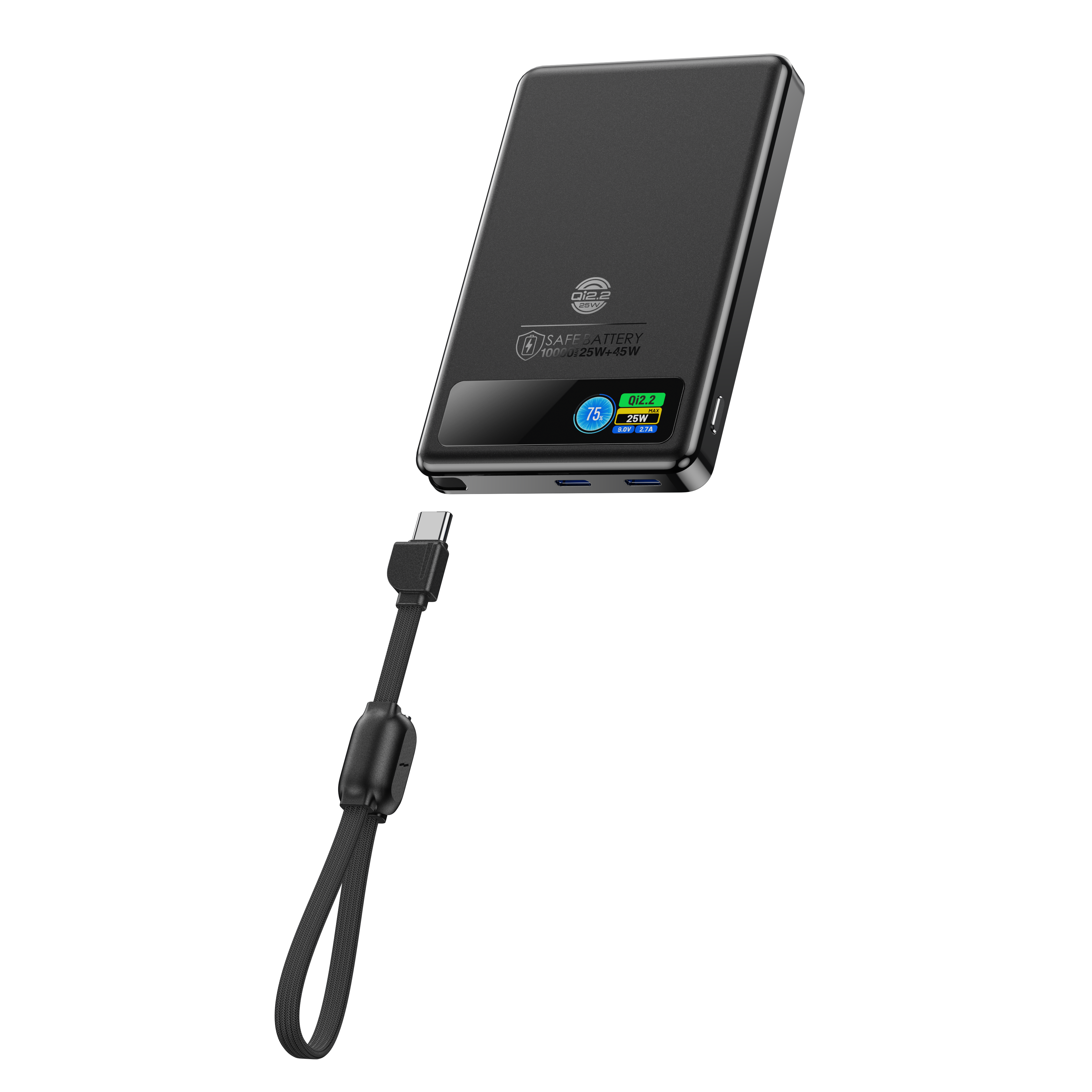 M22U | 25W Wireless + Dual USB-C 45W PD + Detachable C-to-C Cable | LCO Solid-State Battery | APP&TFT