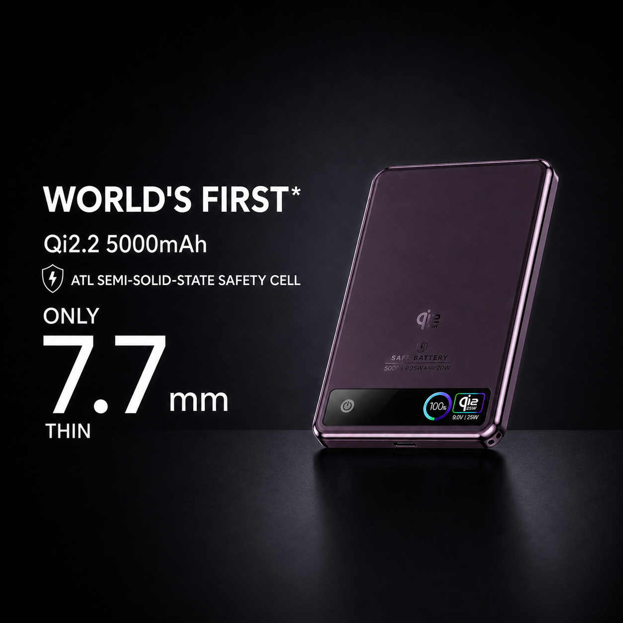 M16UT 5000mAh 7.7mm Ultra-Slim Qi2.2 Magnetic Power Bank with Semi-Solid-State Battery