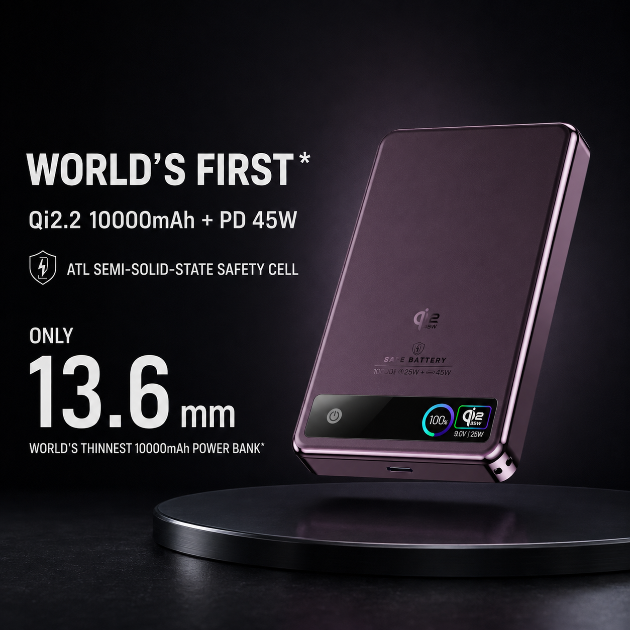 M17UT 10000mAh 13.6mm Ultra-Slim Qi2.2 Magnetic Power Bank 45WPD with Semi-Solid-State Battery