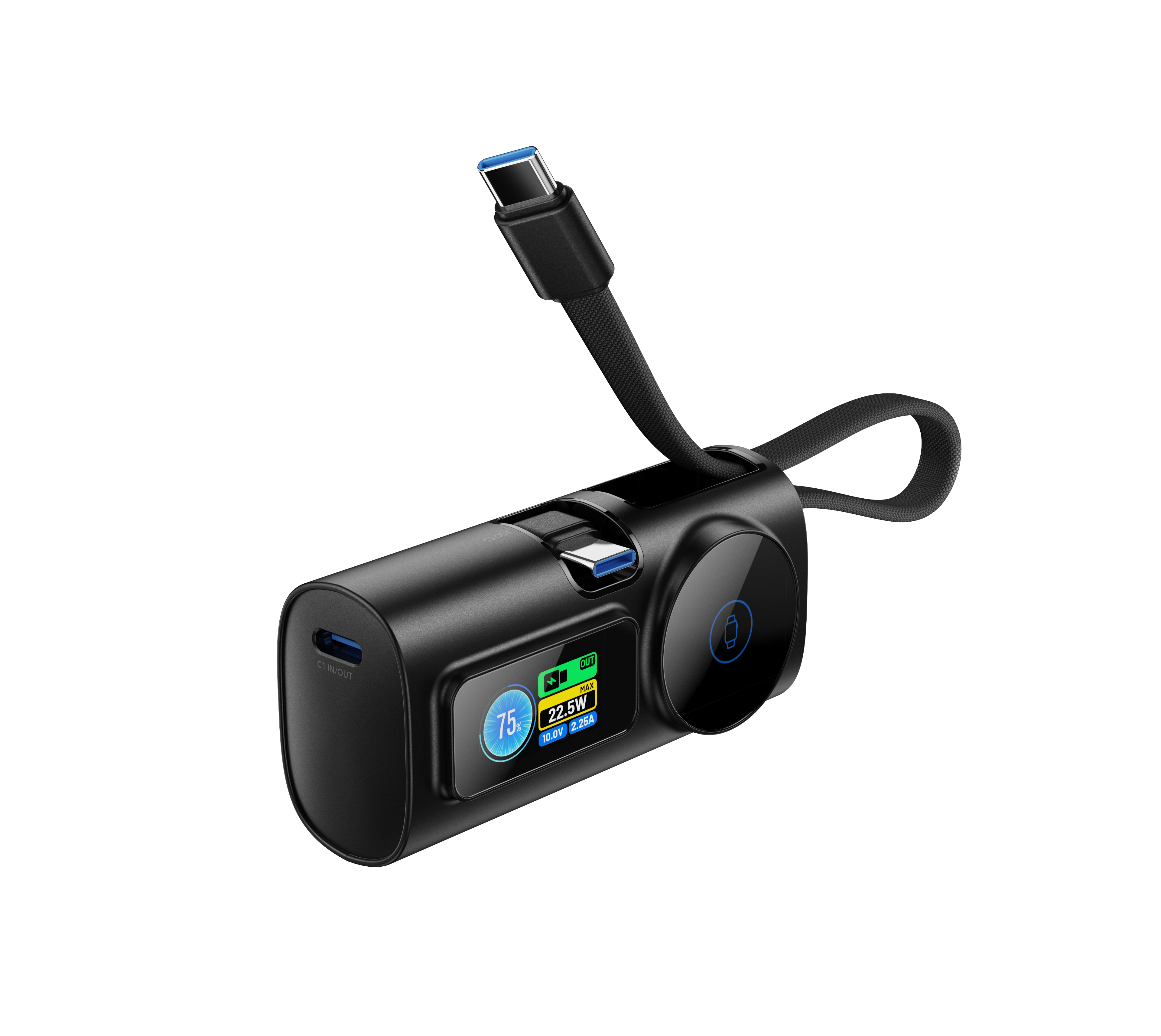 M23 5000mAh Multifunctional Capsule Power Bank with TFT Display With Cable &Stand