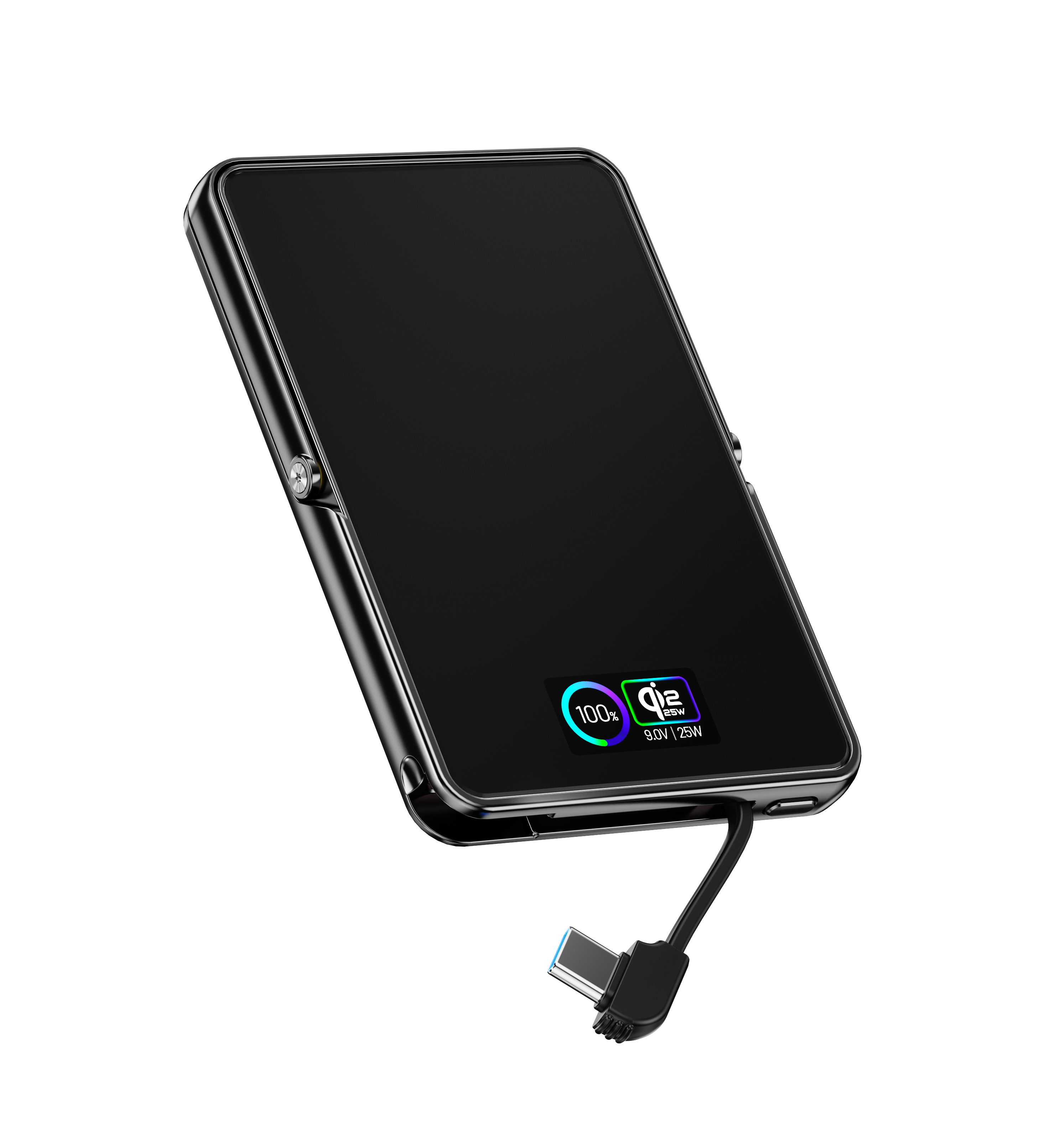 M0US-| 5000mah 25W Wireless + USB-C 20W PD + 0.96 inch TFT | BMS LCO Solid-State Battery | Built-in hidden cable| With Stand