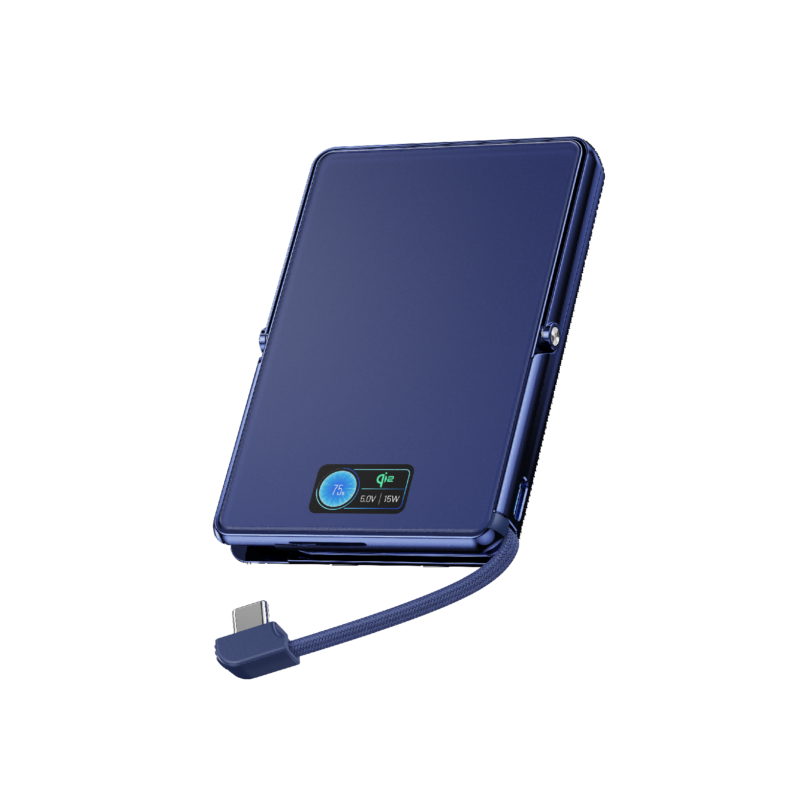 M1US-| 10000mah 25W Wireless + USB-C 45W PD + 0.96 inch TFT | BMS LCO Solid-State Battery | Built-in hidden cable| With Stand