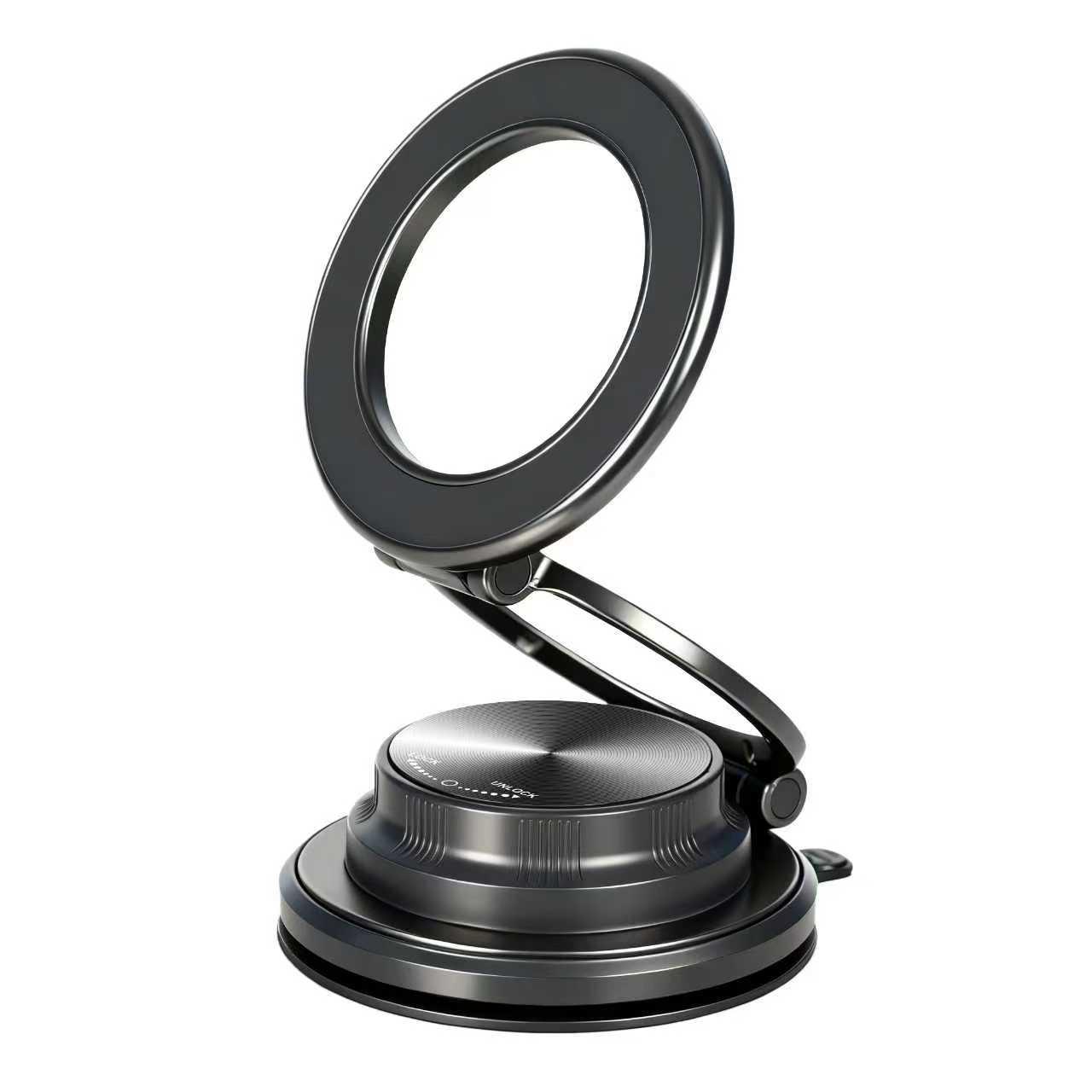 GOHOND Magnetic Car Phone Holder Vacuum Suction Cup Foldable 360° Rotation Navigation Driving GPS Vacuum Phone Stand 