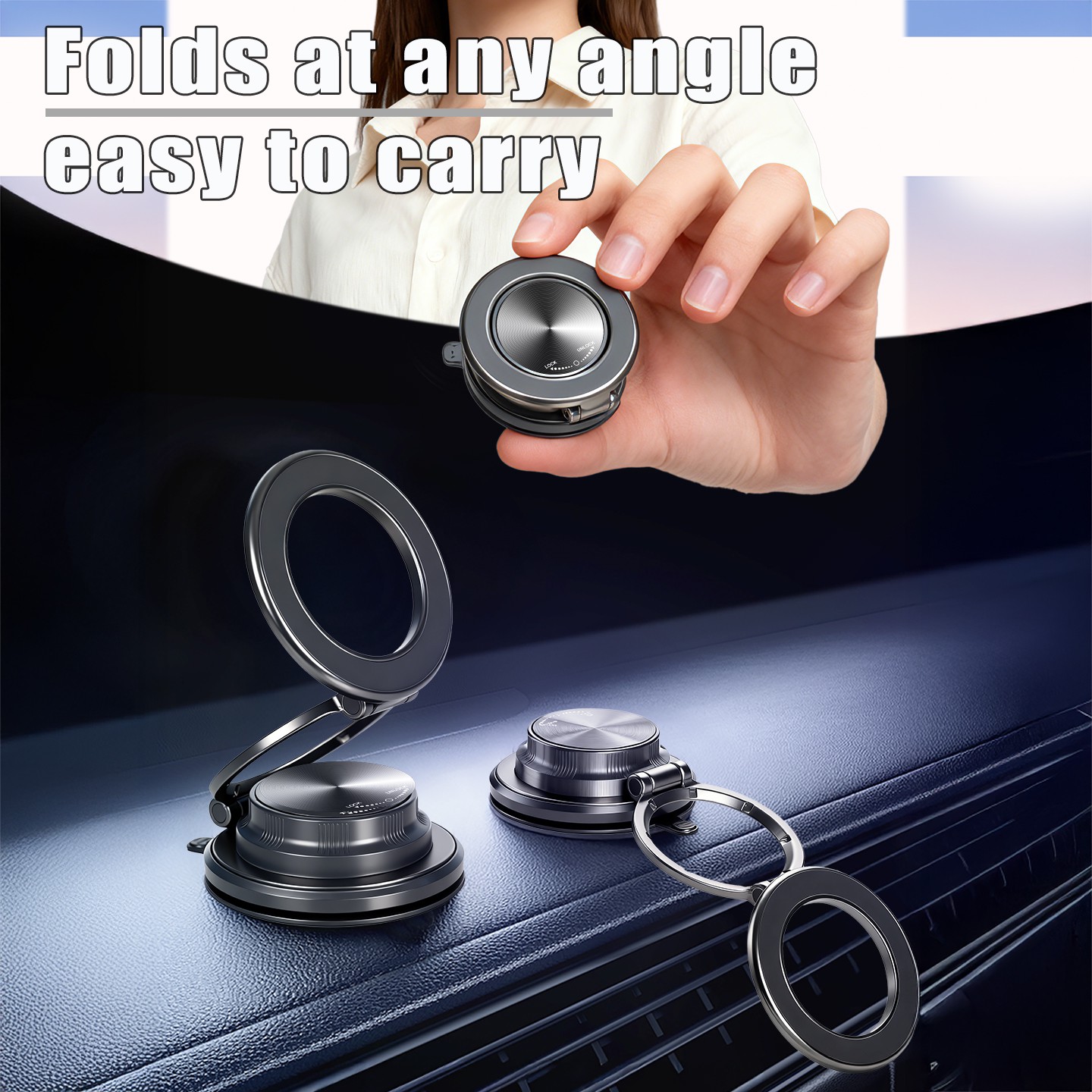 GOHOND Magnetic Car Phone Holder Vacuum Suction Cup Foldable 360° Rotation Navigation Driving GPS Vacuum Phone Stand 