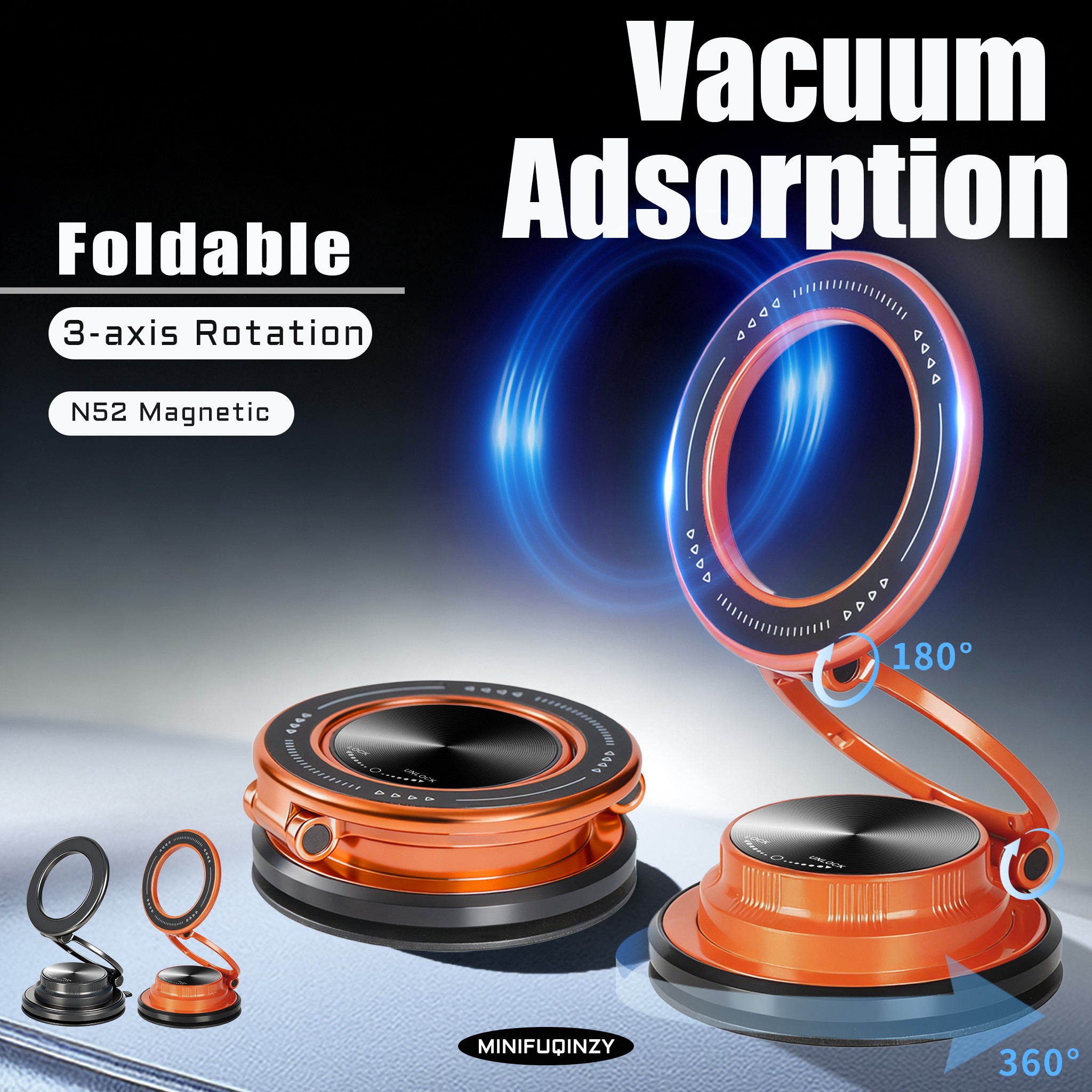 GOHOND Magnetic Car Phone Holder Vacuum Suction Cup Foldable 360° Rotation Navigation Driving GPS Vacuum Phone Stand 