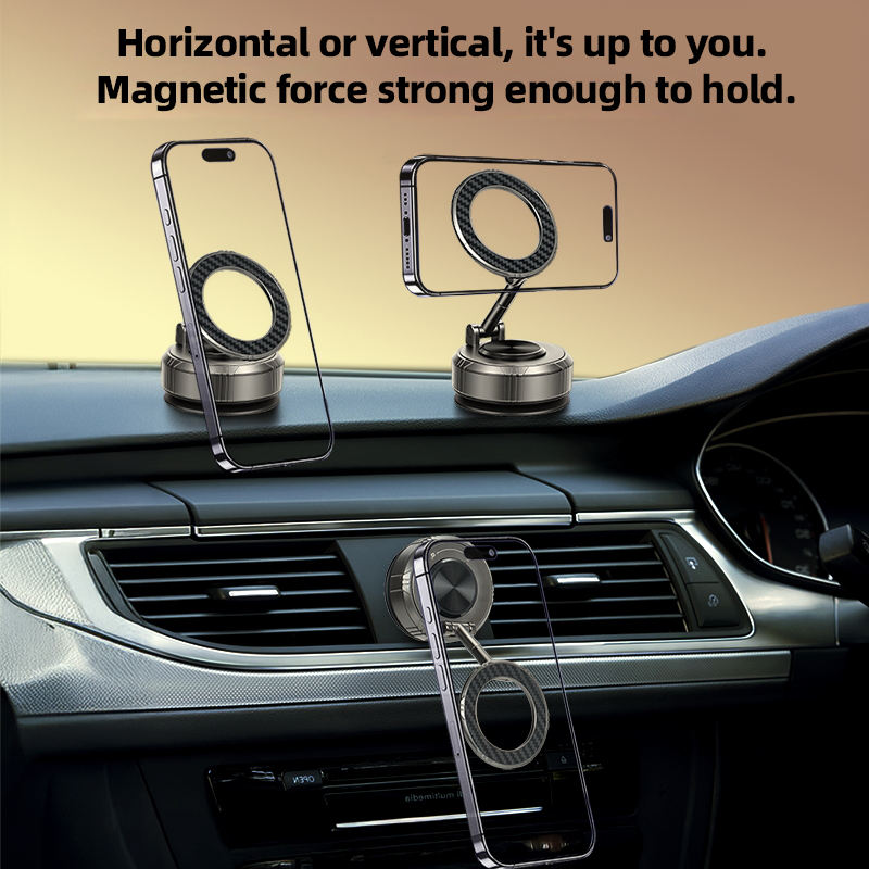 GOHOND Vacuum Suction Car Phone Holder, Zinc Alloy Magnetic Mount, Dashboard & Windshield Mobile Bracket, Strong Grip Stable Base