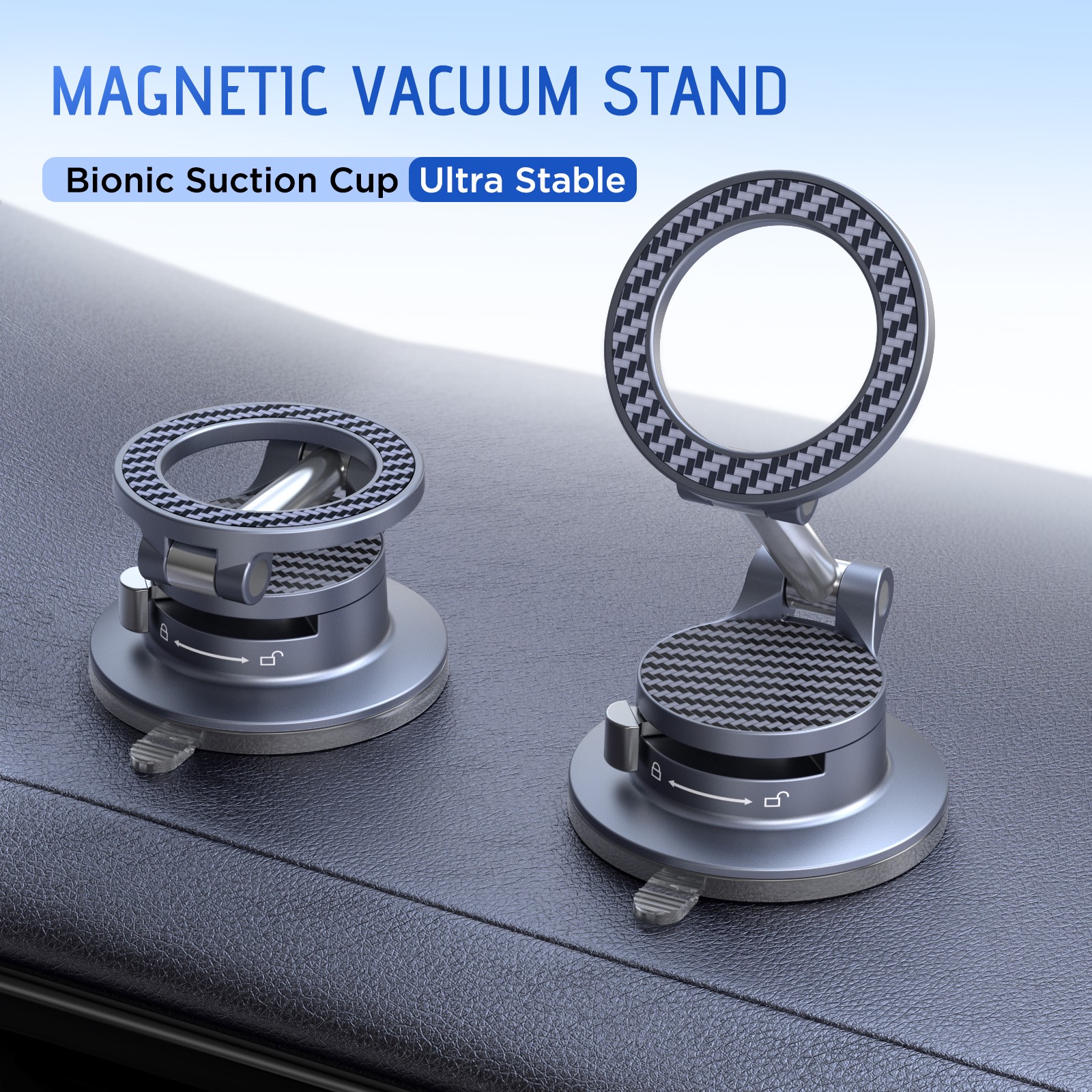 Magnetic Vacuum Car Phone Stand, N52 Magnet Bionic Suction Cup Holder, 360° Rotatable Foldable Mount for iPhone 12-17 Series & All Phones