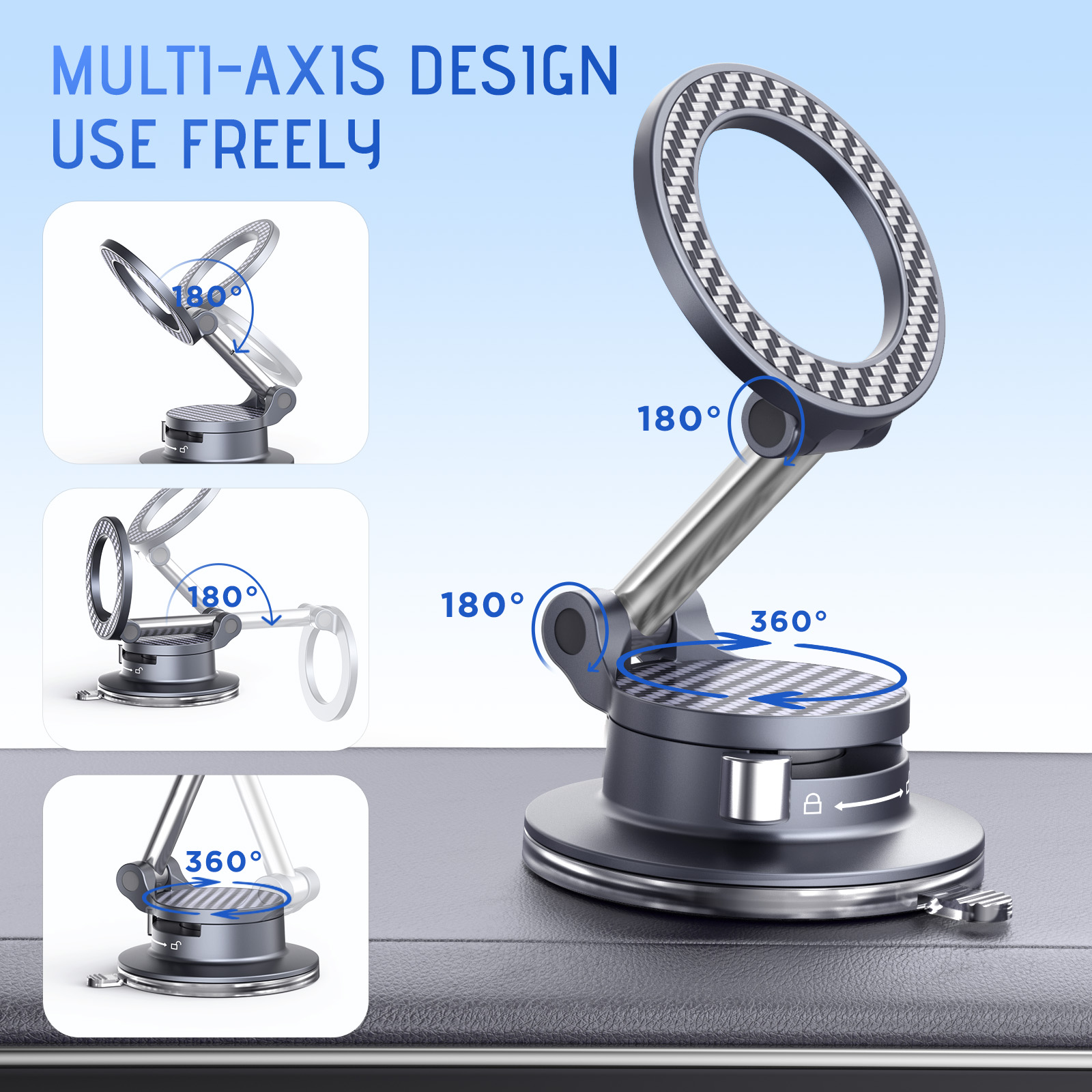 Magnetic Vacuum Car Phone Stand, N52 Magnet Bionic Suction Cup Holder, 360° Rotatable Foldable Mount for iPhone 12-17 Series & All Phones