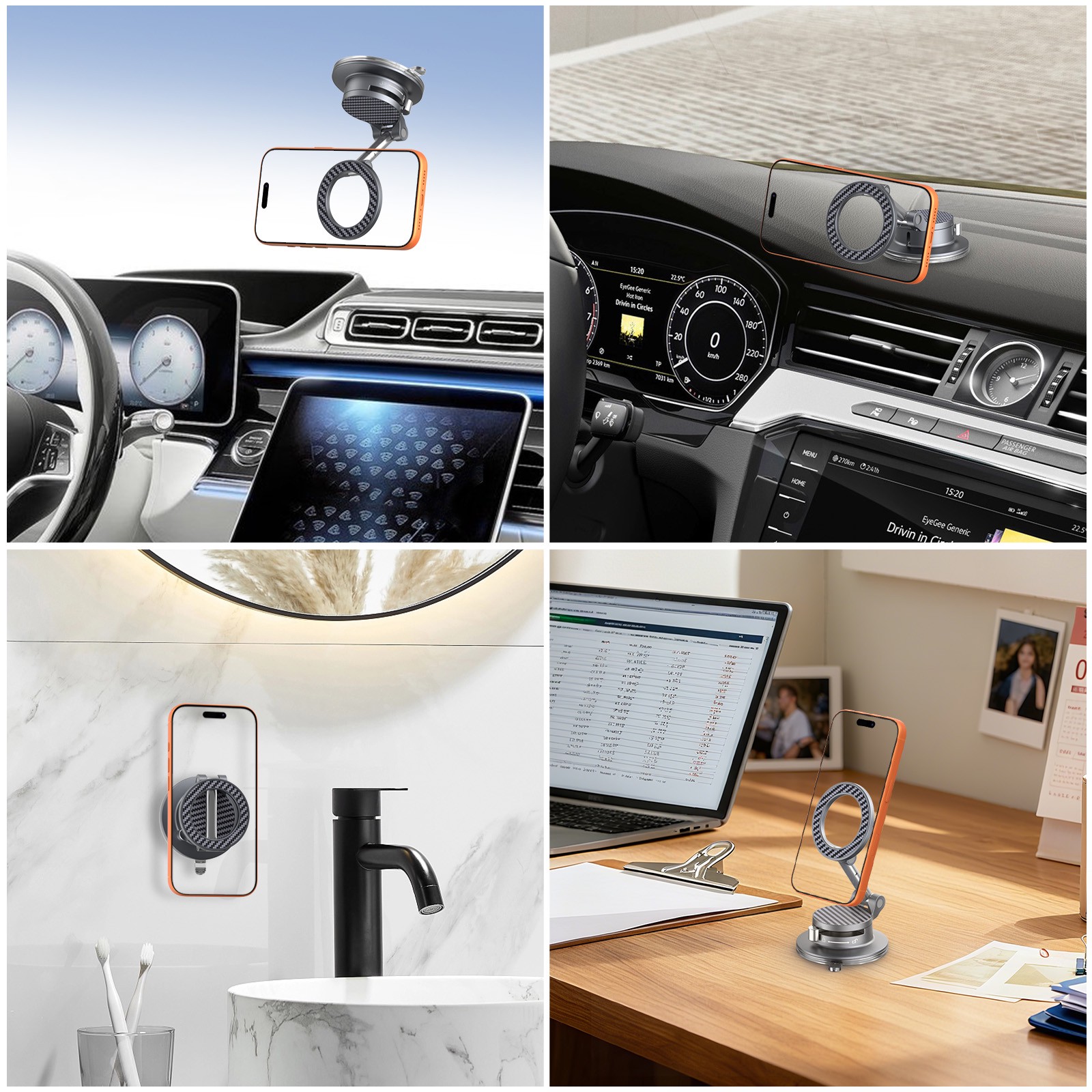 Magnetic Vacuum Car Phone Stand, N52 Magnet Bionic Suction Cup Holder, 360° Rotatable Foldable Mount for iPhone 12-17 Series & All Phones