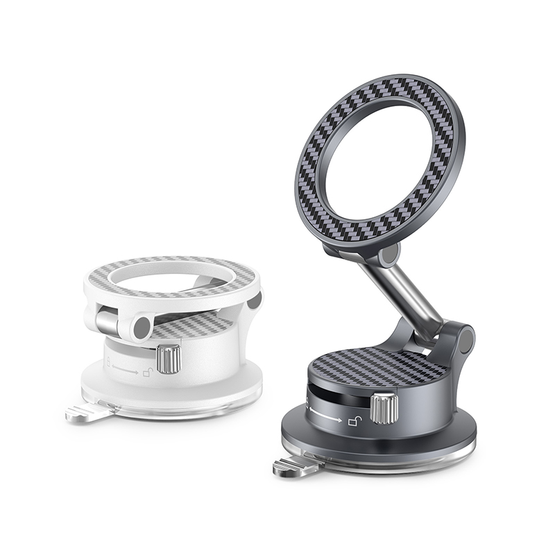 360° Adjustable Vacuum Magnetic Phone Holder, Portable Foldable Car Mount with Strong Suction Cup for iPhone & Android