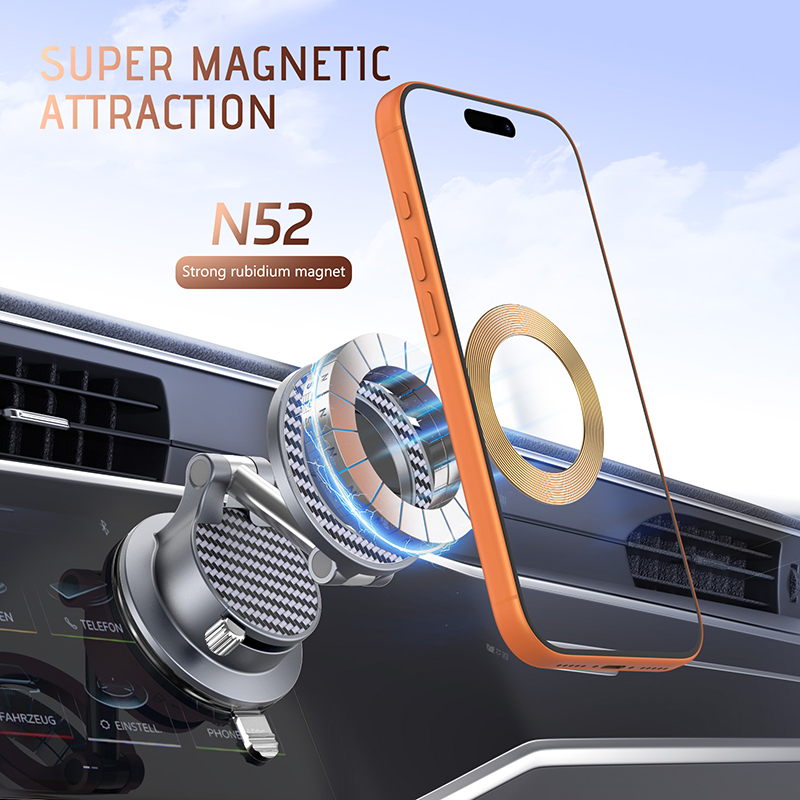 360° Adjustable Vacuum Magnetic Phone Holder, Portable Foldable Car Mount with Strong Suction Cup for iPhone & Android