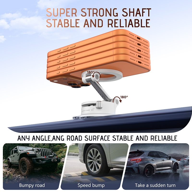 360° Adjustable Vacuum Magnetic Phone Holder, Portable Foldable Car Mount with Strong Suction Cup for iPhone & Android