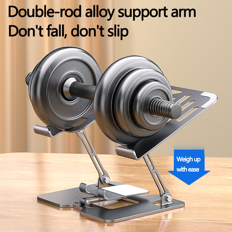 Adjustable Laptop Stand with Phone Holder | Ergonomic Carbon Steel Desk Riser for MacBook, Laptops & Tablets