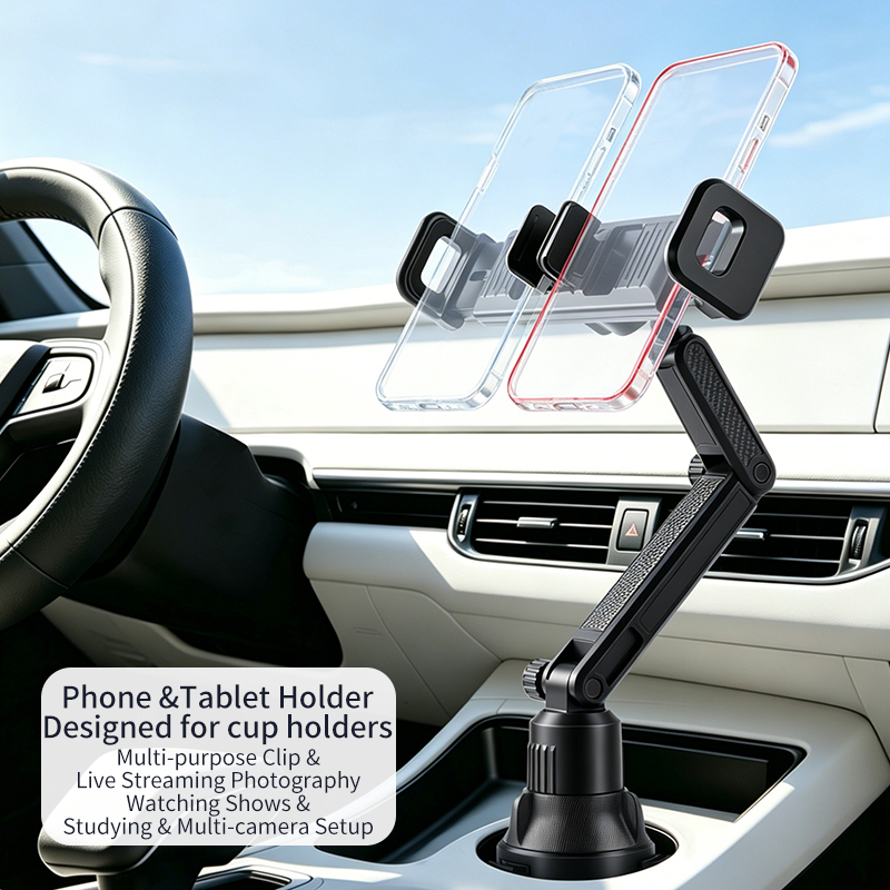 2-in-1 Adjustable Cup Slot Mount, fits all smartphones & tablets for car navigation & multi-scene use