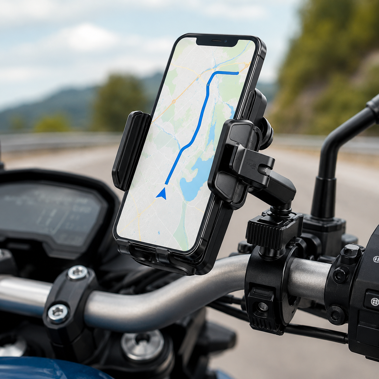 Universal Anti-Drop Handlebar Phone Mount, Shock Absorbing Cycling Navigation Stand