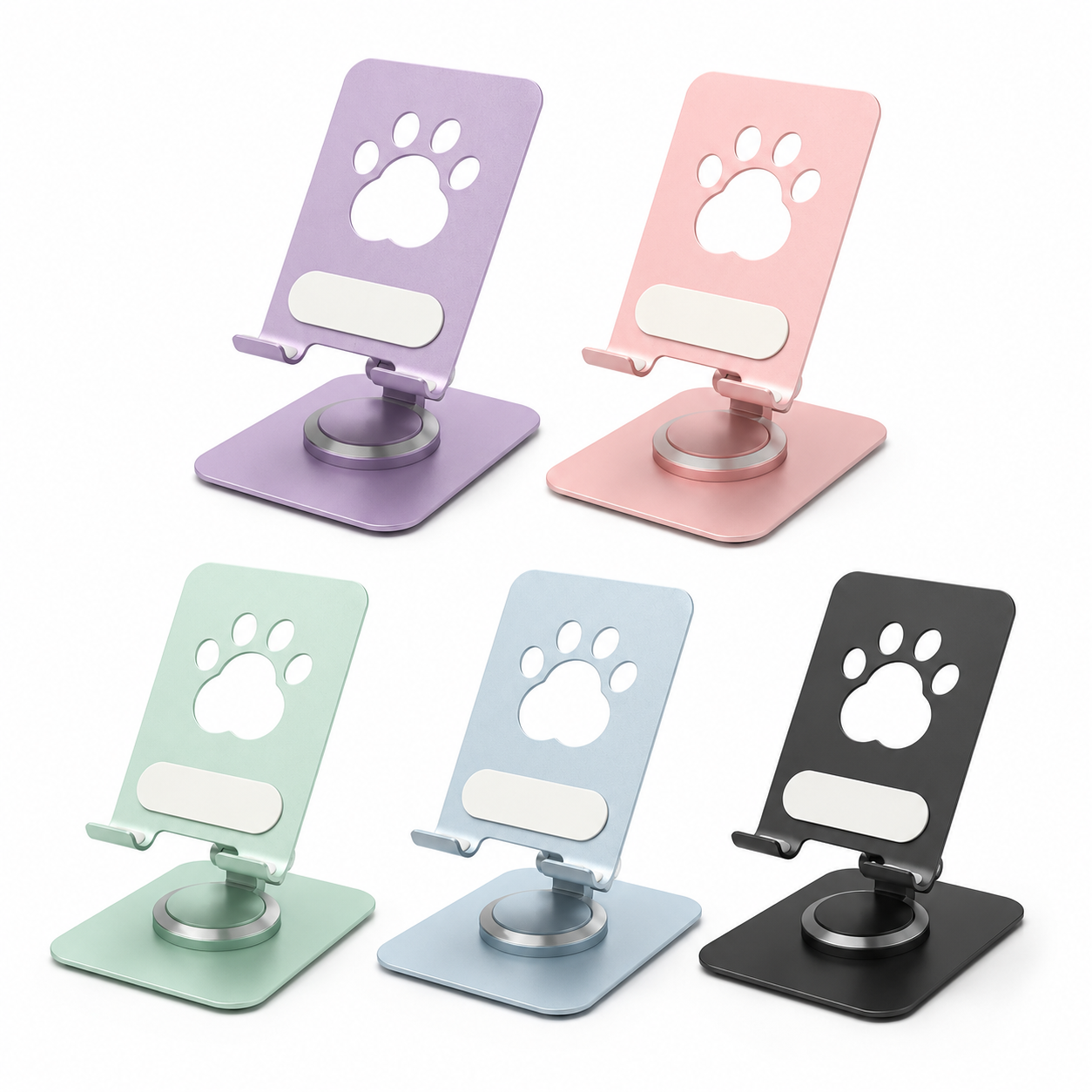 Kawaii Cat Paw Cutout Metal Phone Stand, Multi-Angle Swivel Desk Holder