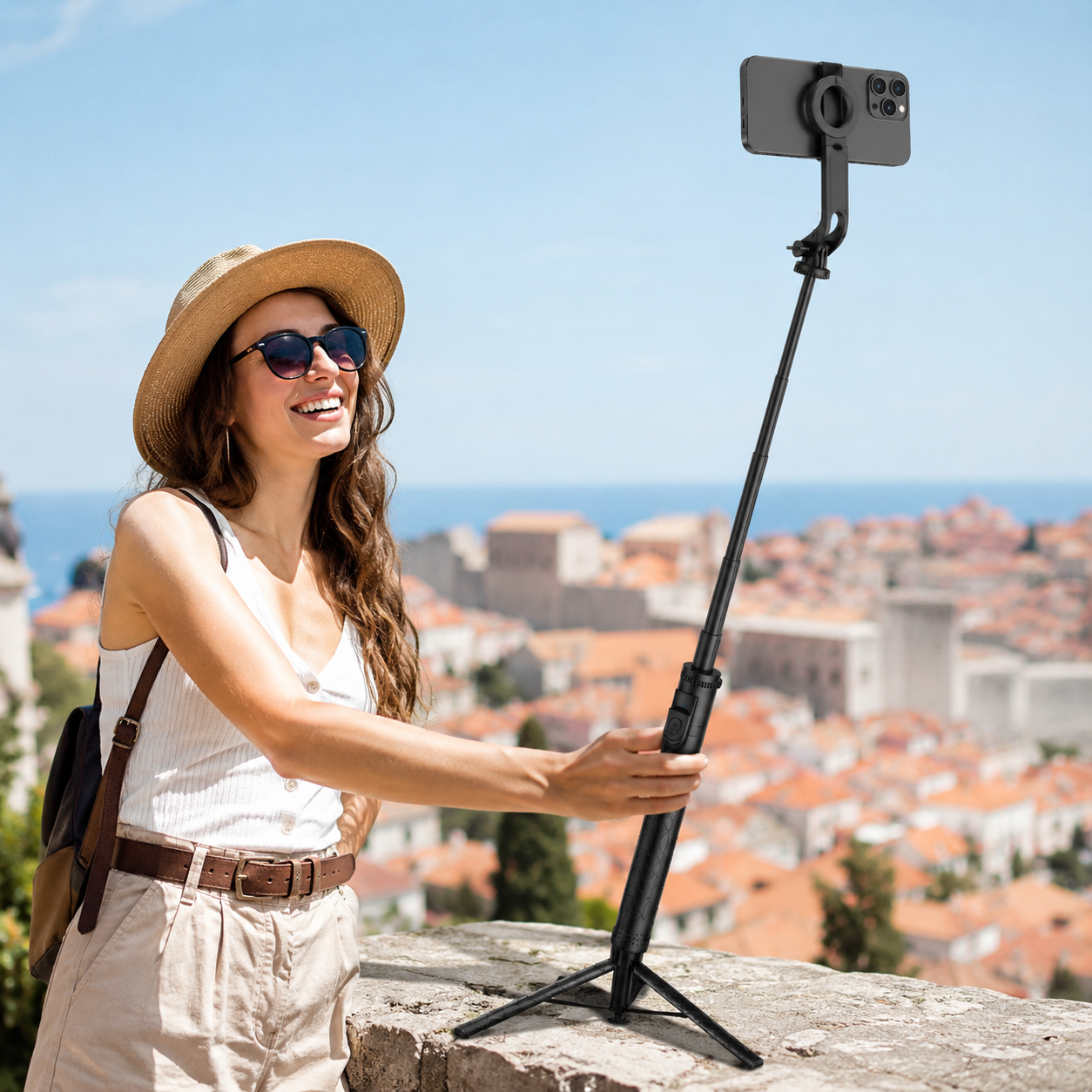 Auto Open Tripod Magnetic Bluetooth Selfie Stick for iPhone MagSafe Phone