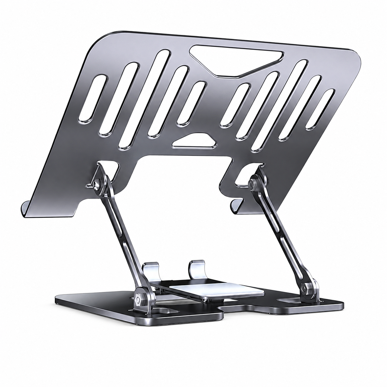 Adjustable Laptop Stand with Phone Holder | Ergonomic Carbon Steel Desk Riser for MacBook, Laptops & Tablets