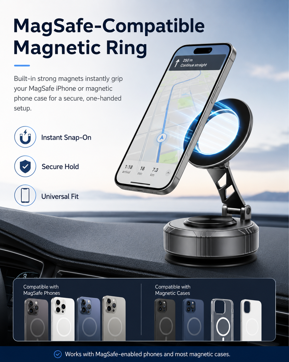 GOHOND Car Magnetic Phone Mount, Flexible & New Type, 4-Way Adjustable, Portable Phone Holder