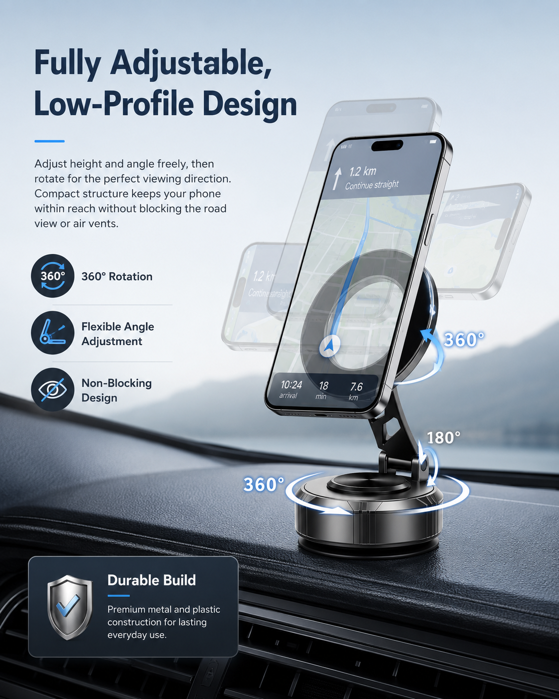 GOHOND Car Magnetic Phone Mount, Flexible & New Type, 4-Way Adjustable, Portable Phone Holder