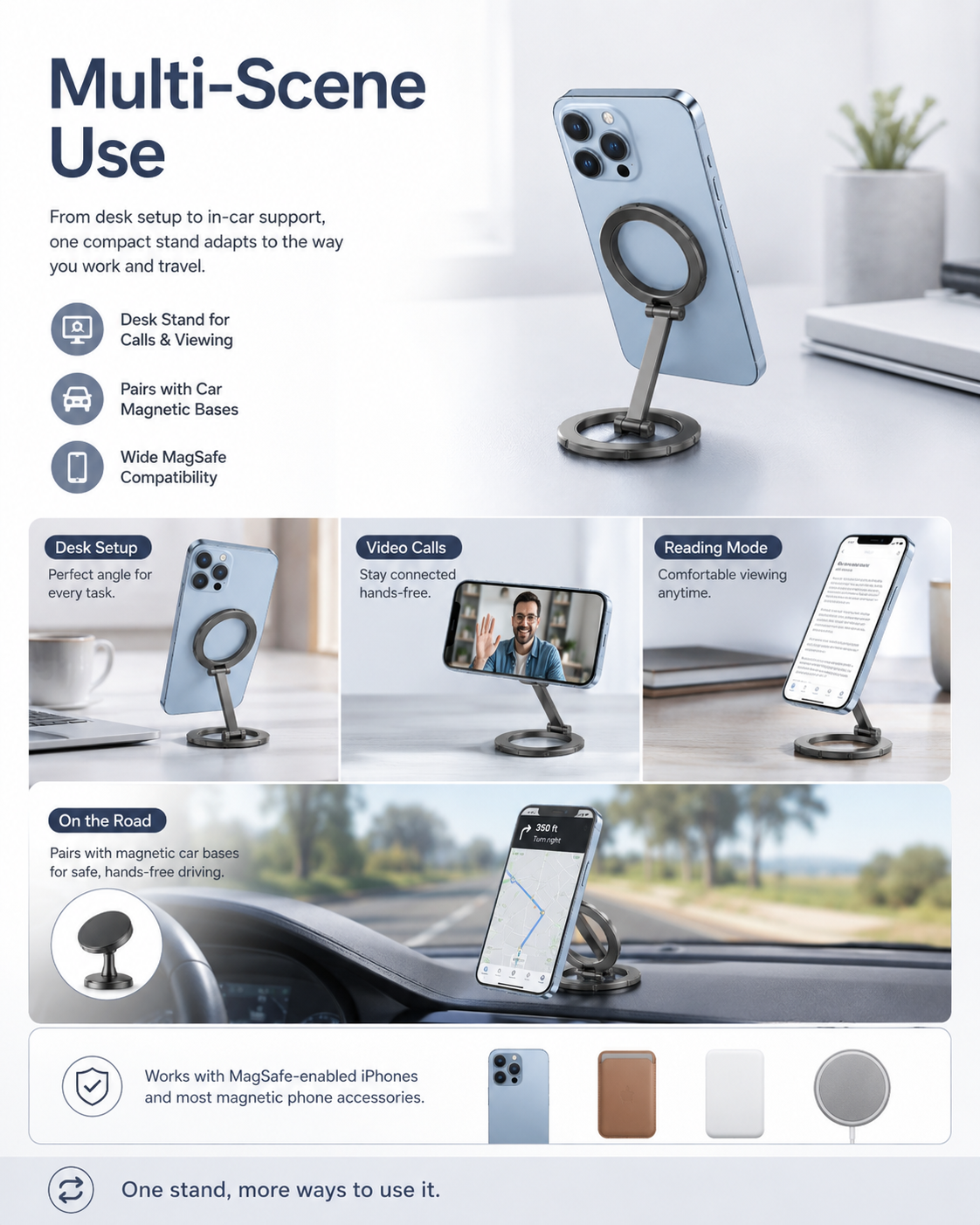 GOHOND 360 Degree Rotate Car Bracket Foldable Mount Magnetic Phone Holder Smartphone Support for Universal Magsafe Phone Navigation